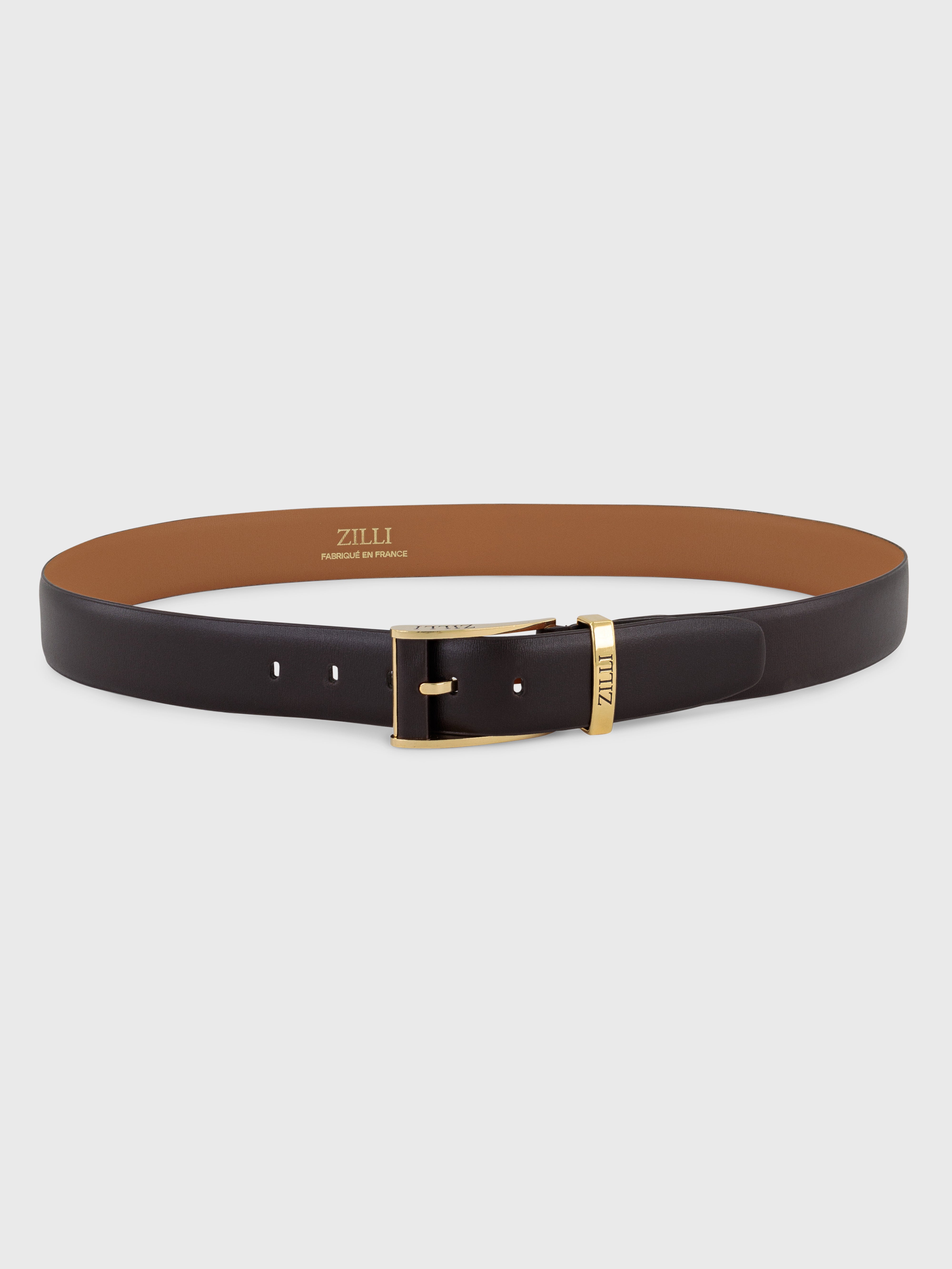 Gold-Finish 2007 Buckle Box Calfskin Belt - Brown