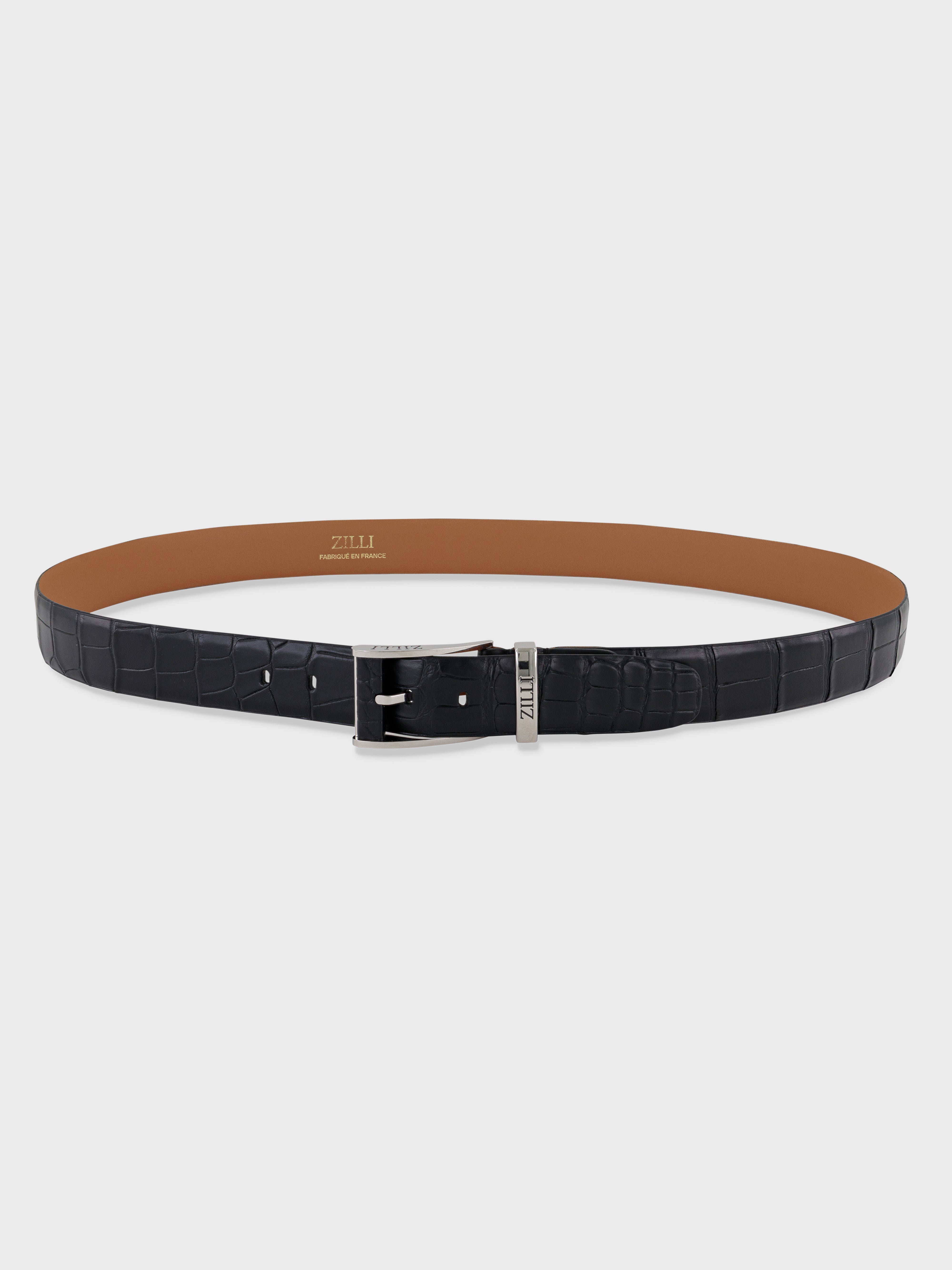 Palladium-Finish 2007 Buckle Crocodile Belt - Black