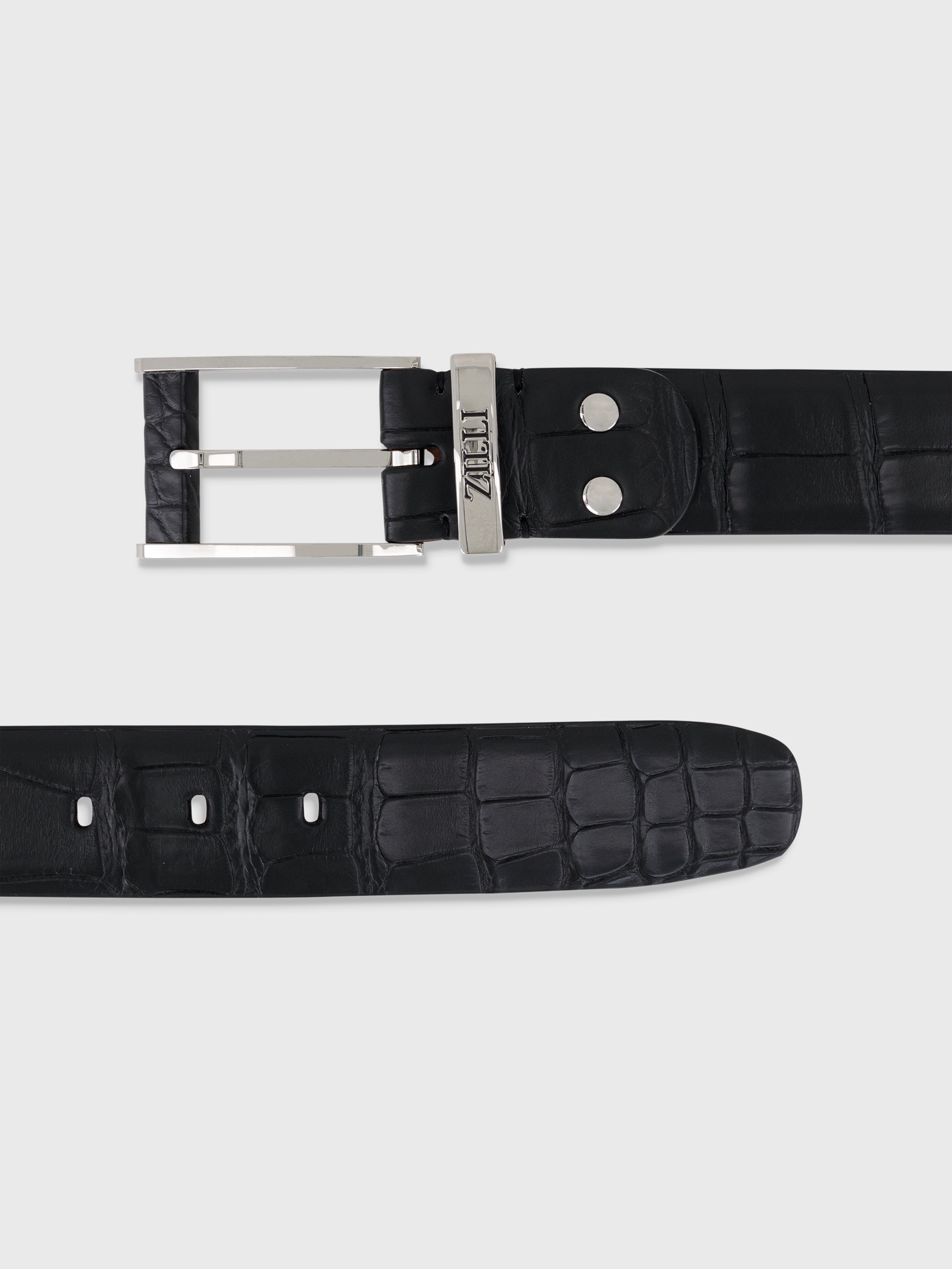 Palladium-Finish 2007 Buckle Crocodile Belt - Black