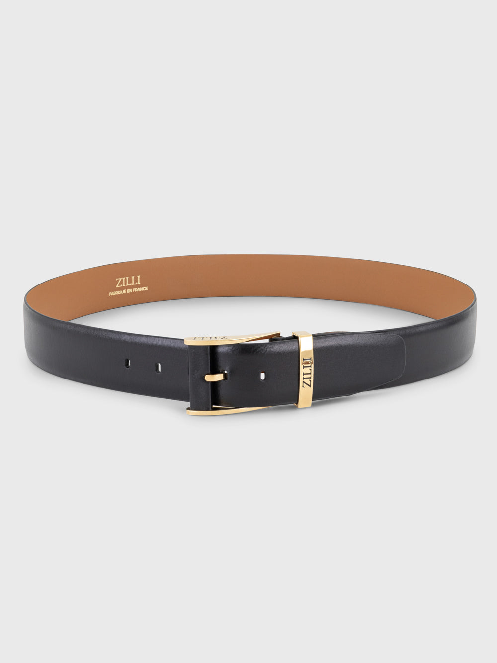 Gold-Finish 2007 Buckle Box Calfskin Belt - Black