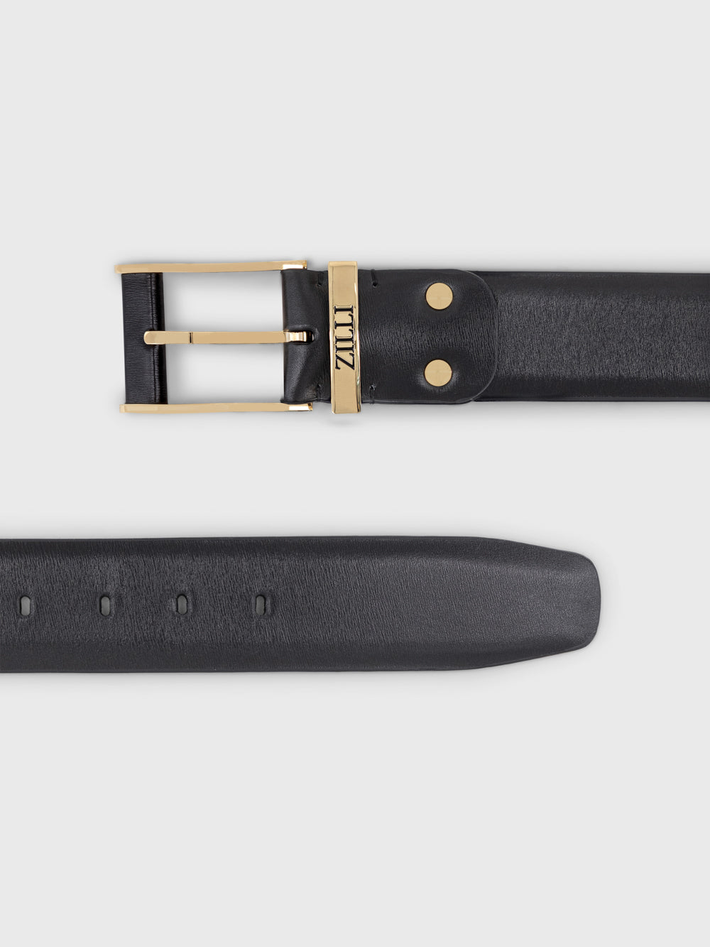 Gold-Finish 2007 Buckle Box Calfskin Belt - Black