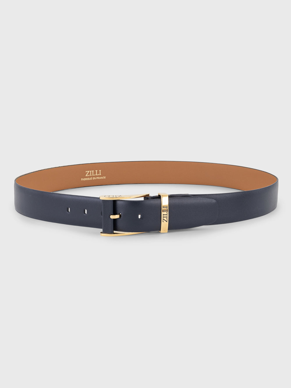 Gold-Finish 2007 Buckle Box Calfskin Belt - Blue Navy