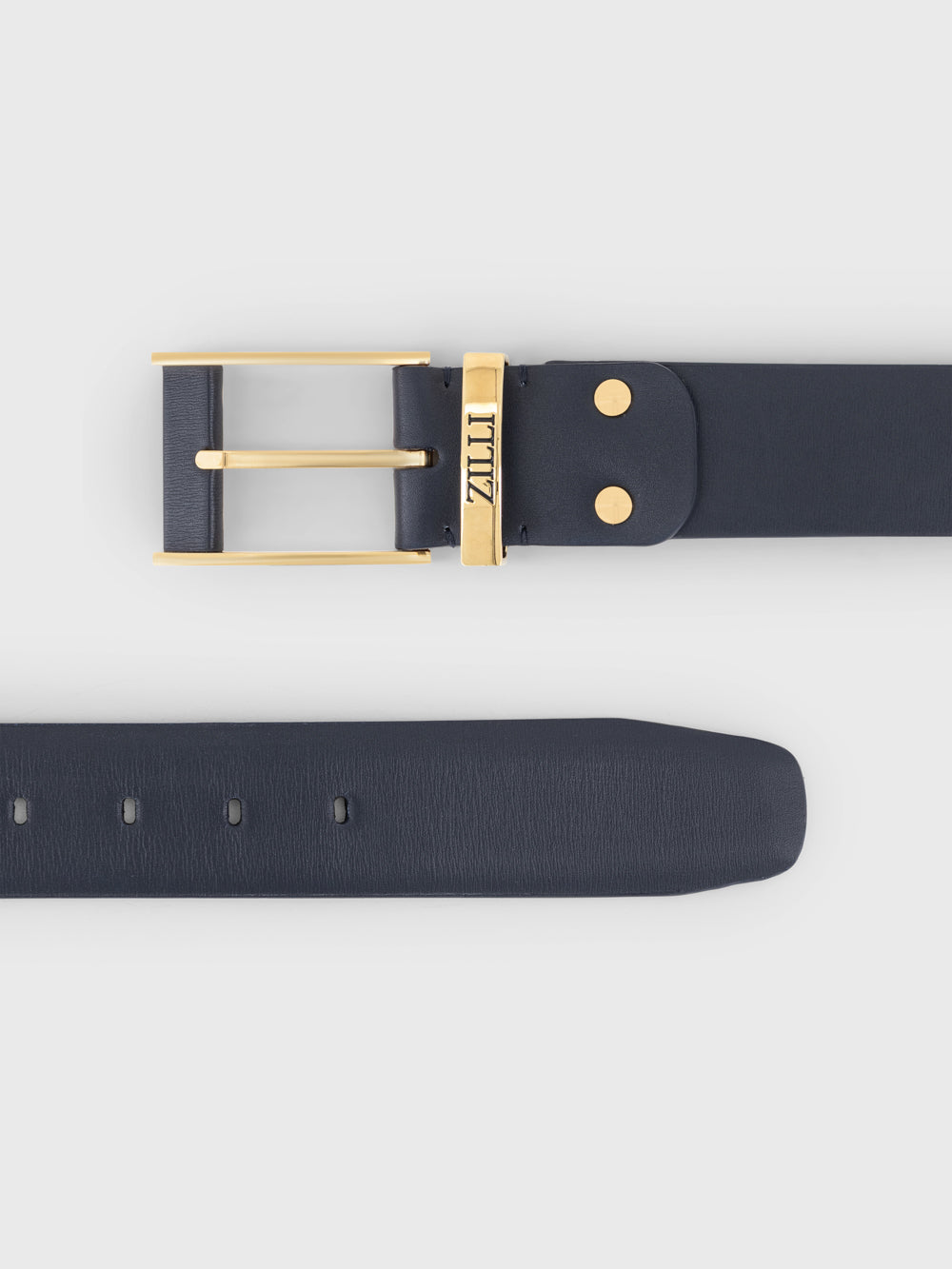 Gold-Finish 2007 Buckle Box Calfskin Belt - Blue Navy