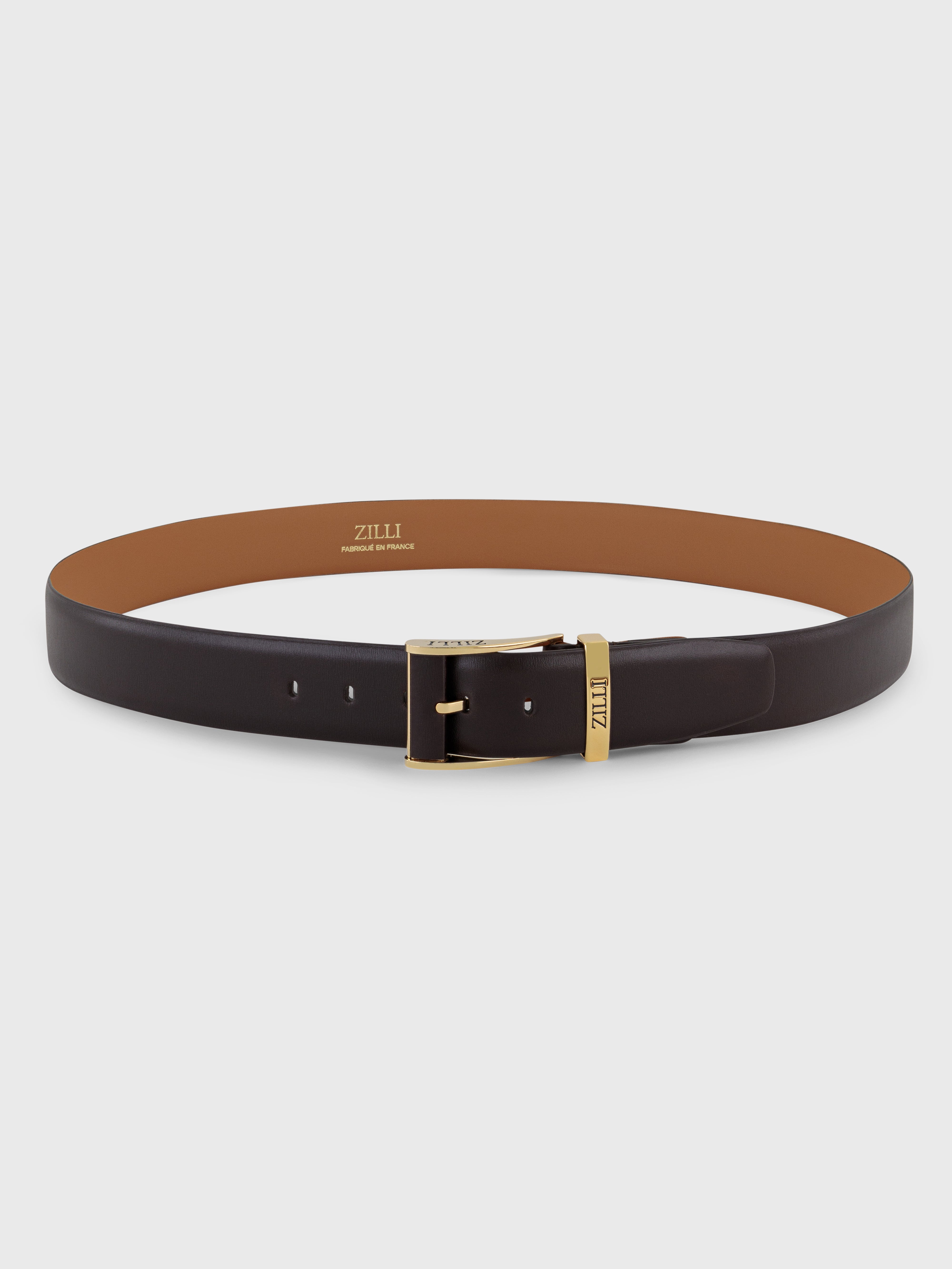 Gold-Finish 2007 Buckle Box Calfskin Belt - Brown