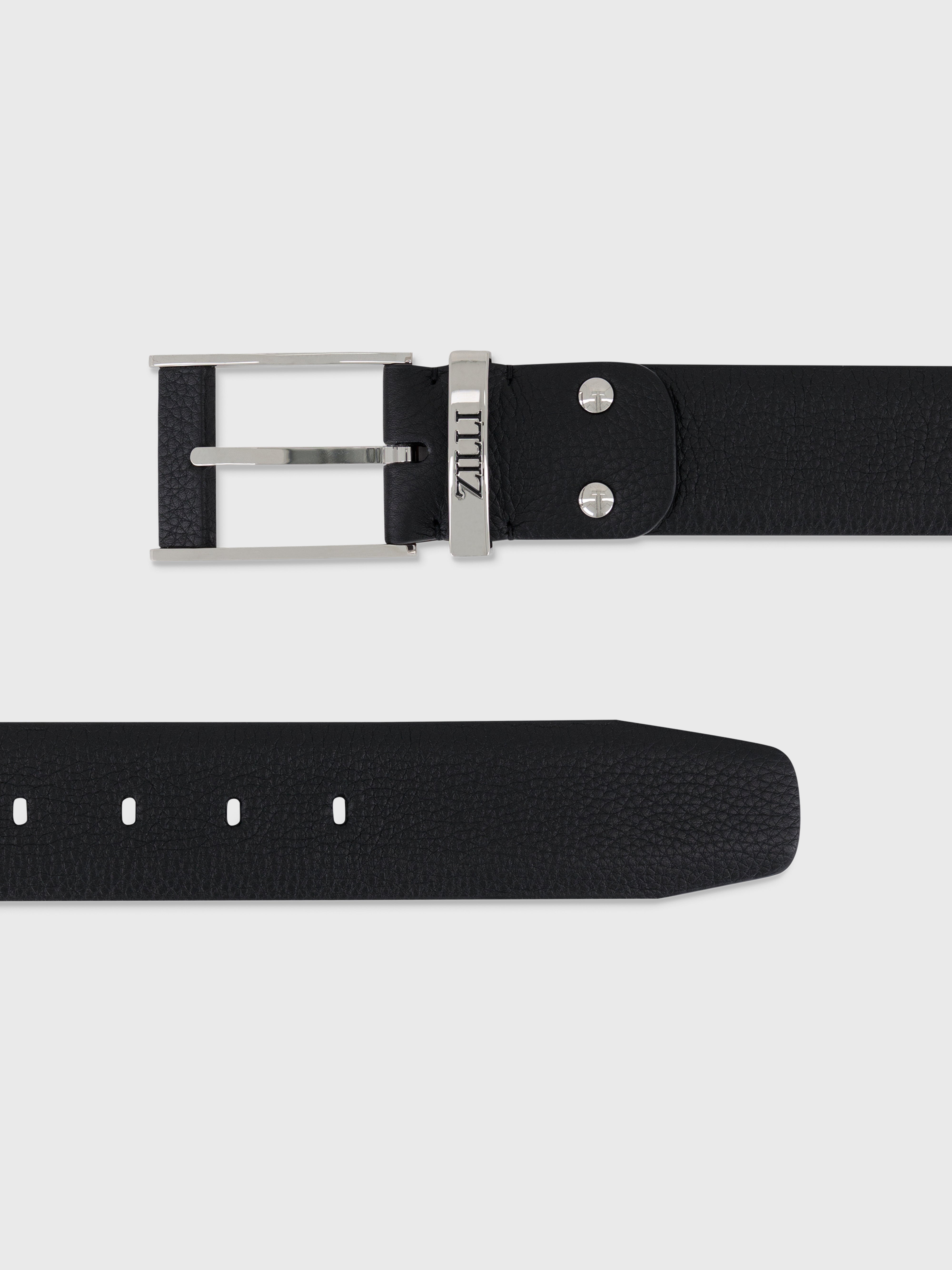 Palladium-Finish 2007 Buckle Grained Calfskin Belt - Black