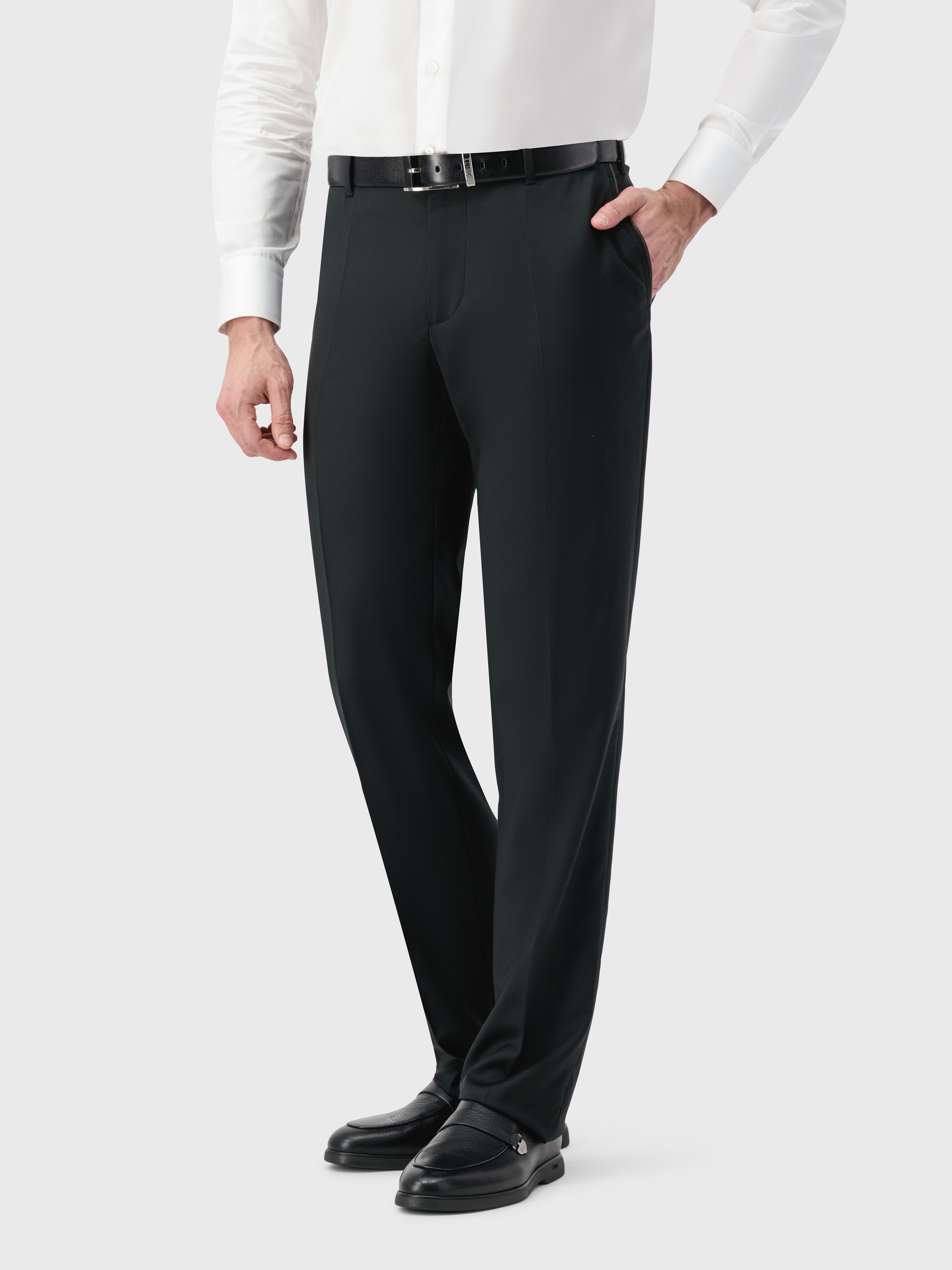 Wool Trousers with Leather Detailing Black