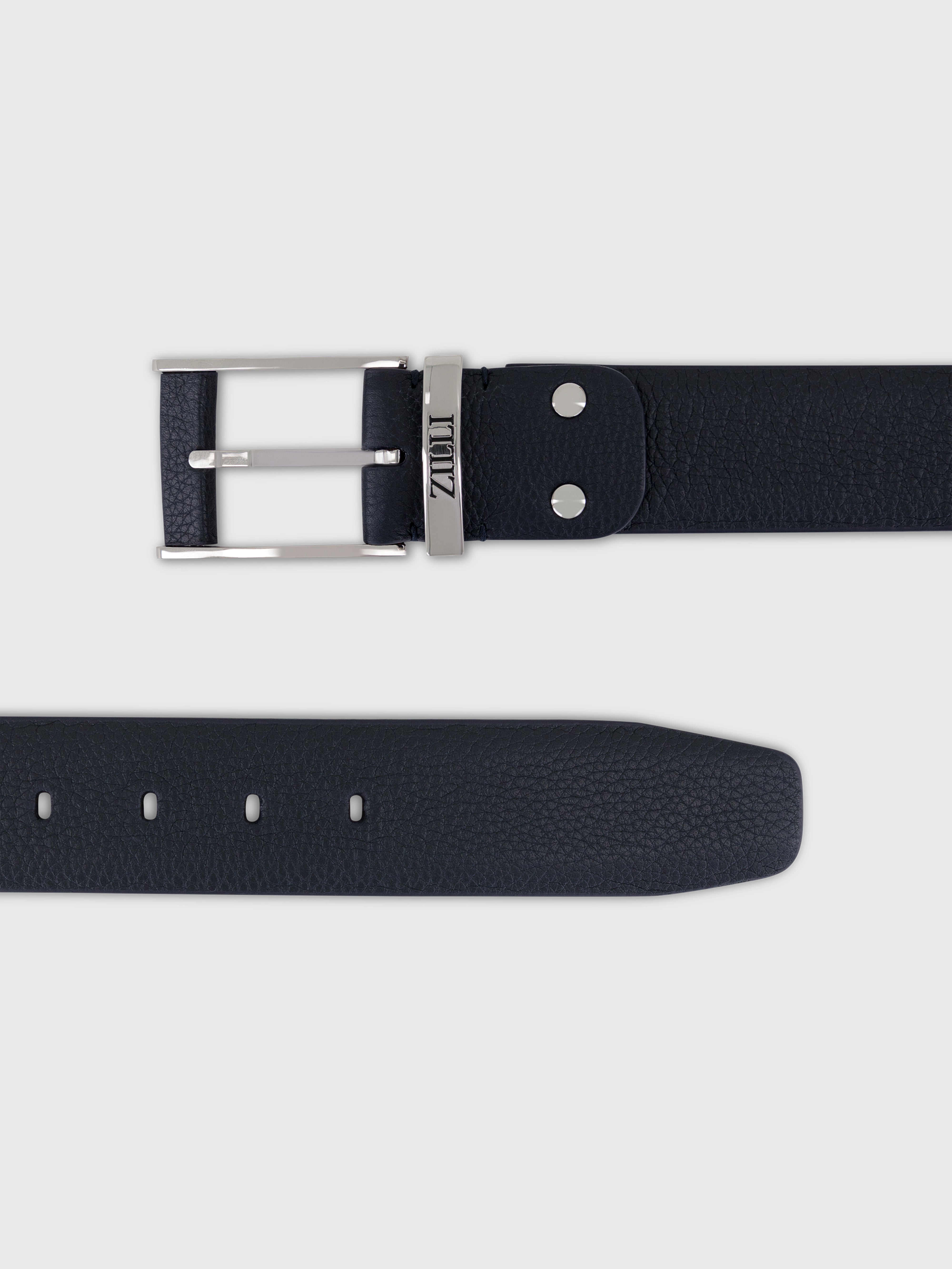 Palladium-Finish 2007 Buckle Grained Calfskin Belt - Blue Navy