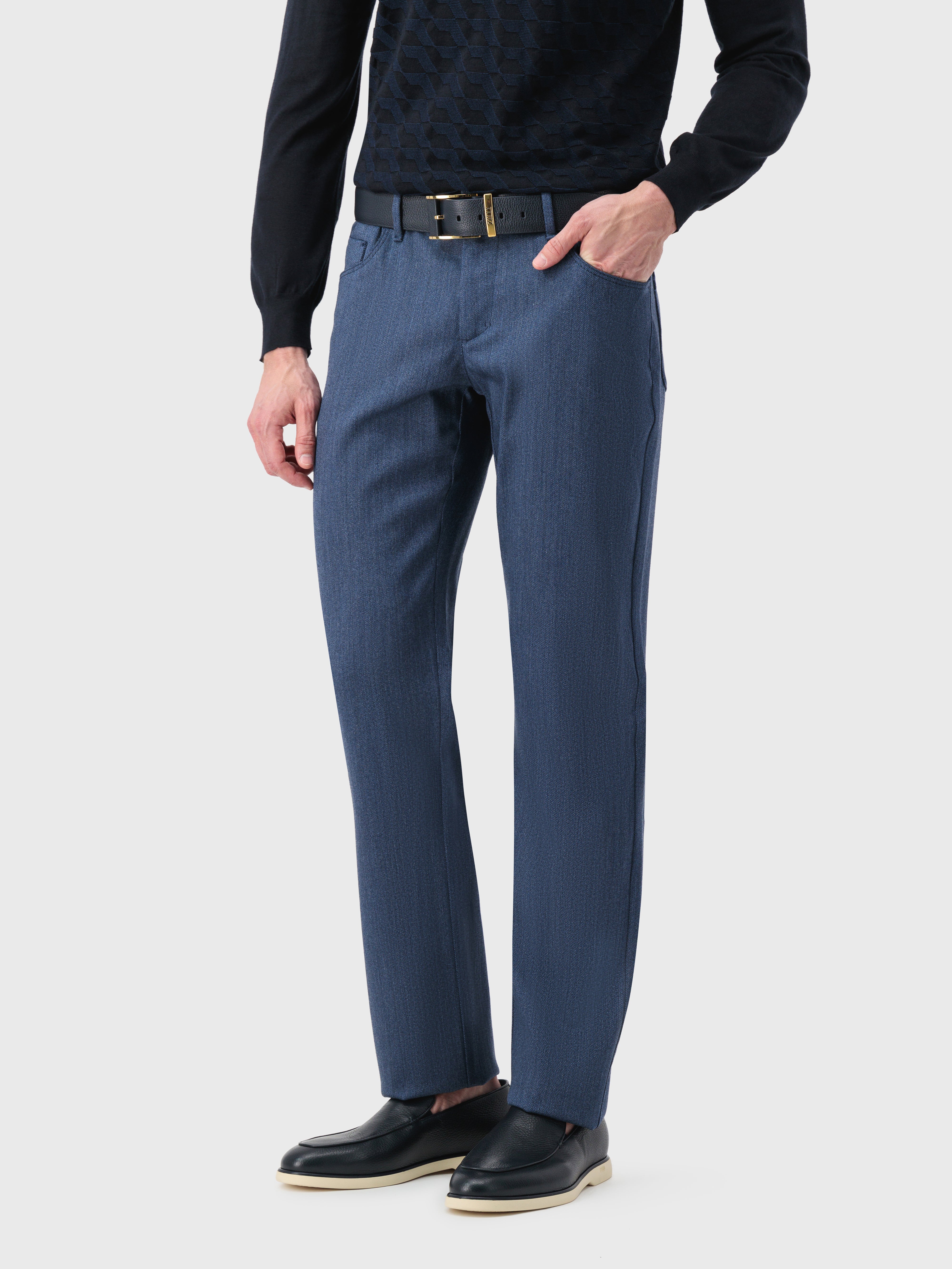 Blue Trousers with Calf Suede Patch