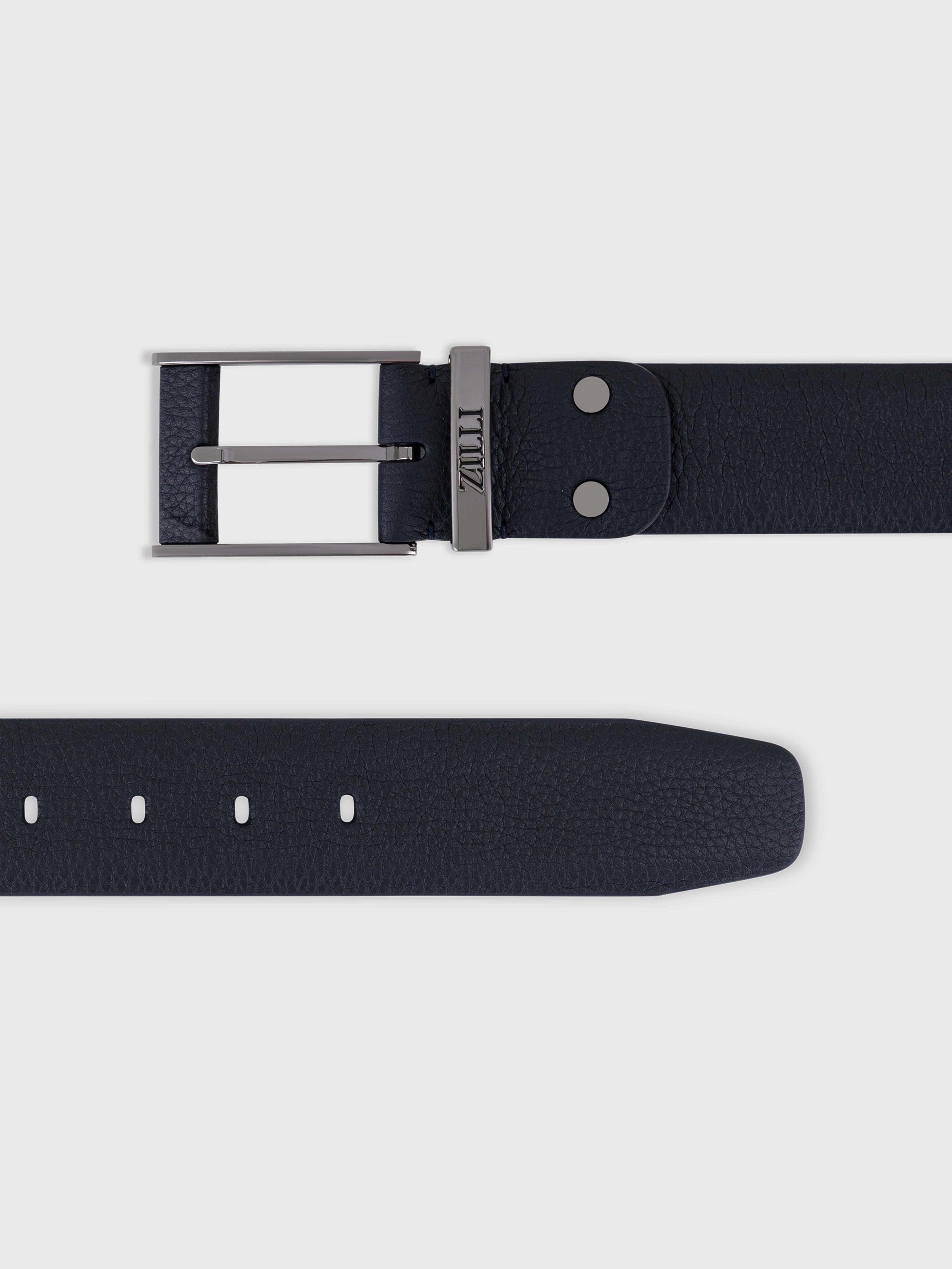 Ruthenium-Finish 2007 Buckle Grained Calfskin Belt - Blue Navy