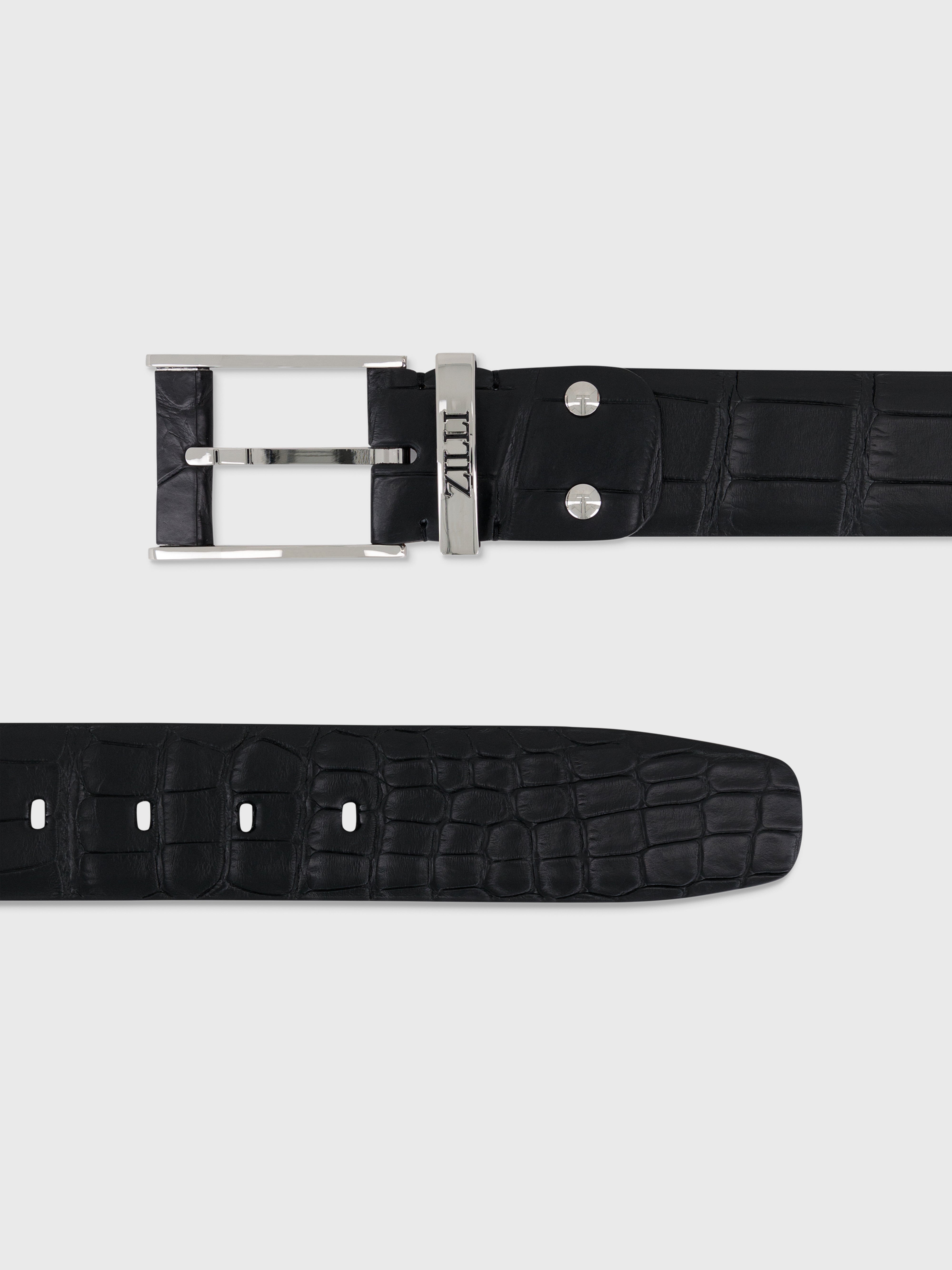 Palladium-Finish 2007 Buckle Crocodile Belt - Black