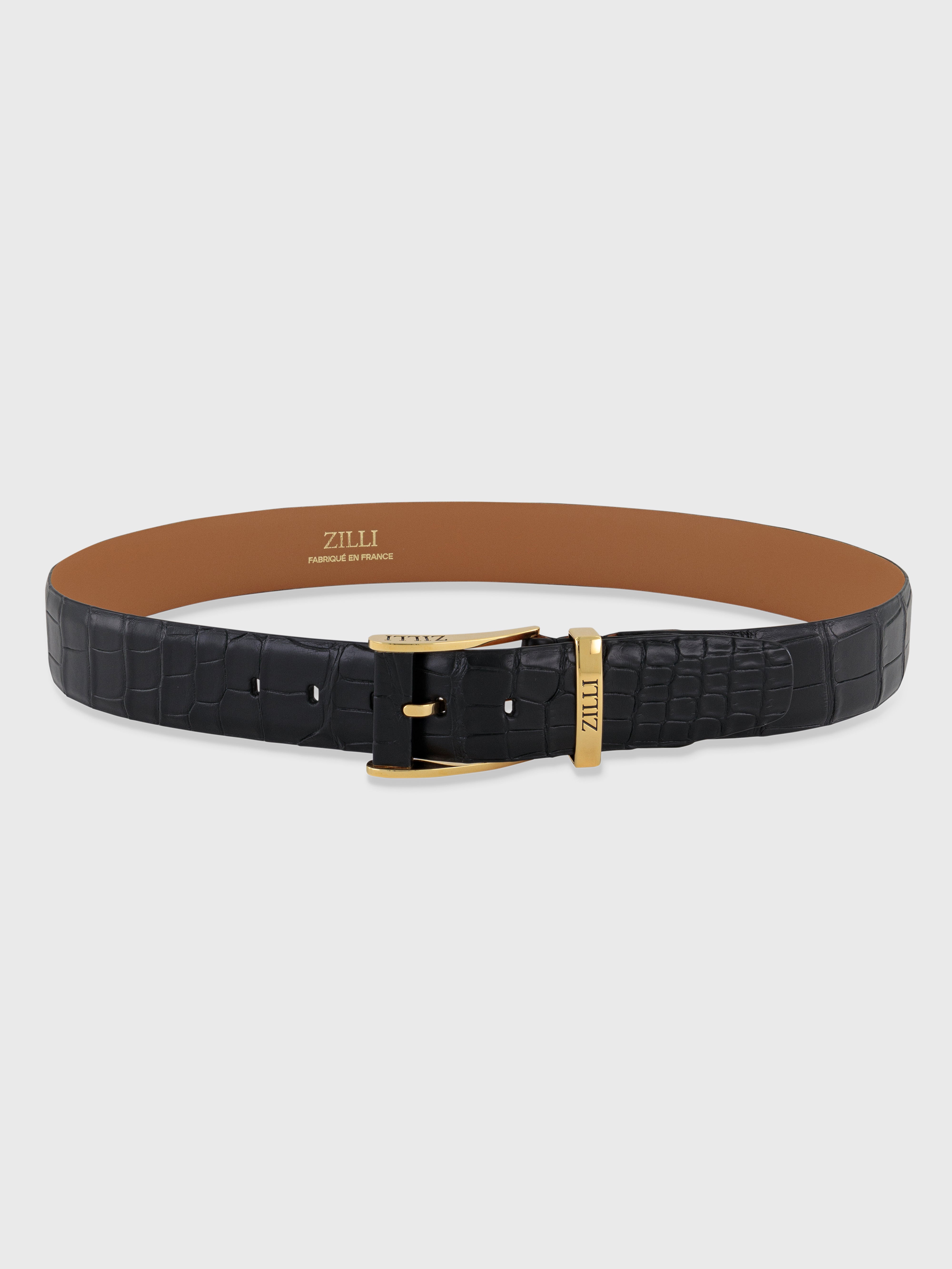 Gold-Finish 2007 Buckle Crocodile Belt - Black