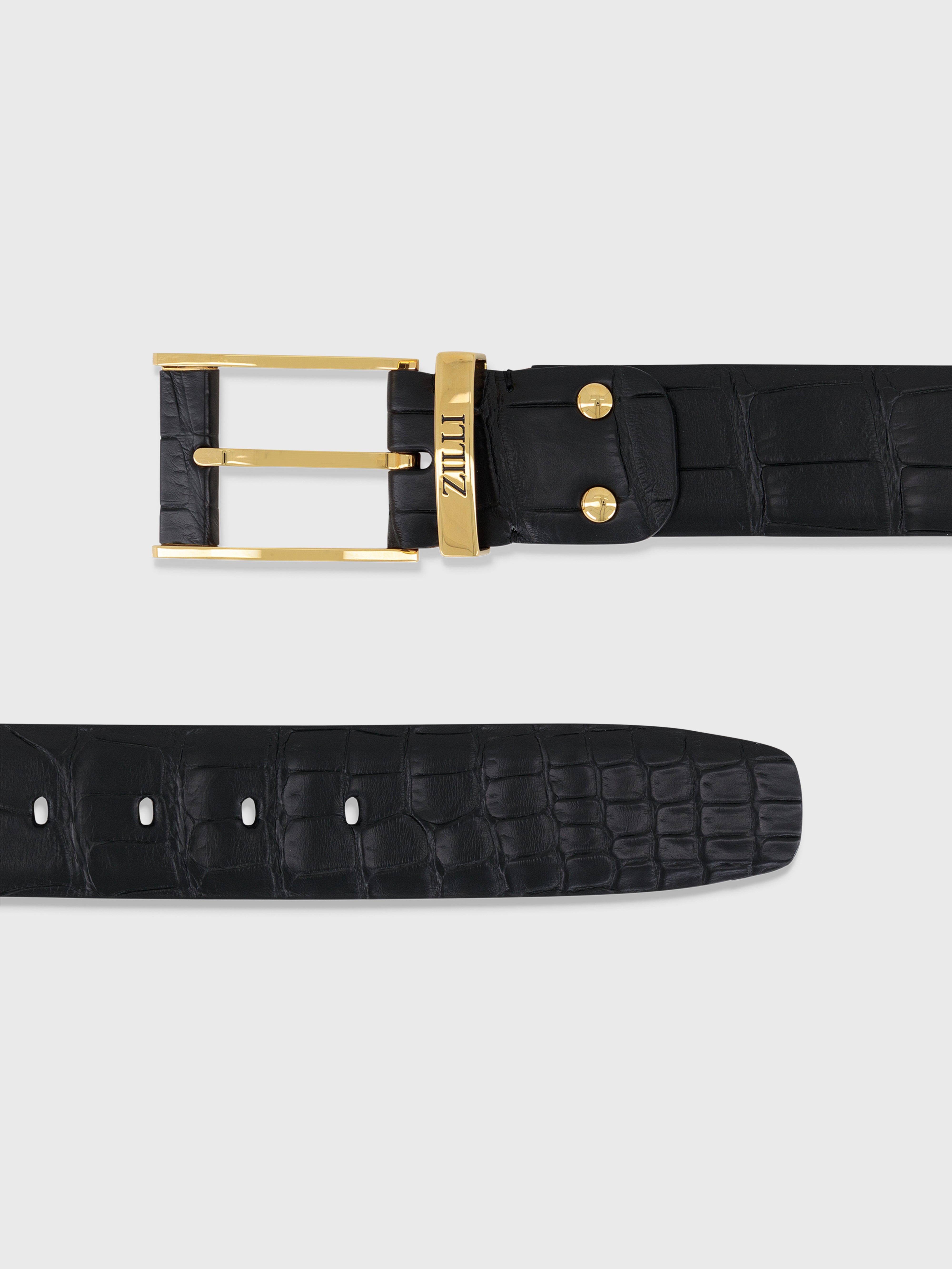 Gold-Finish 2007 Buckle Crocodile Belt - Black