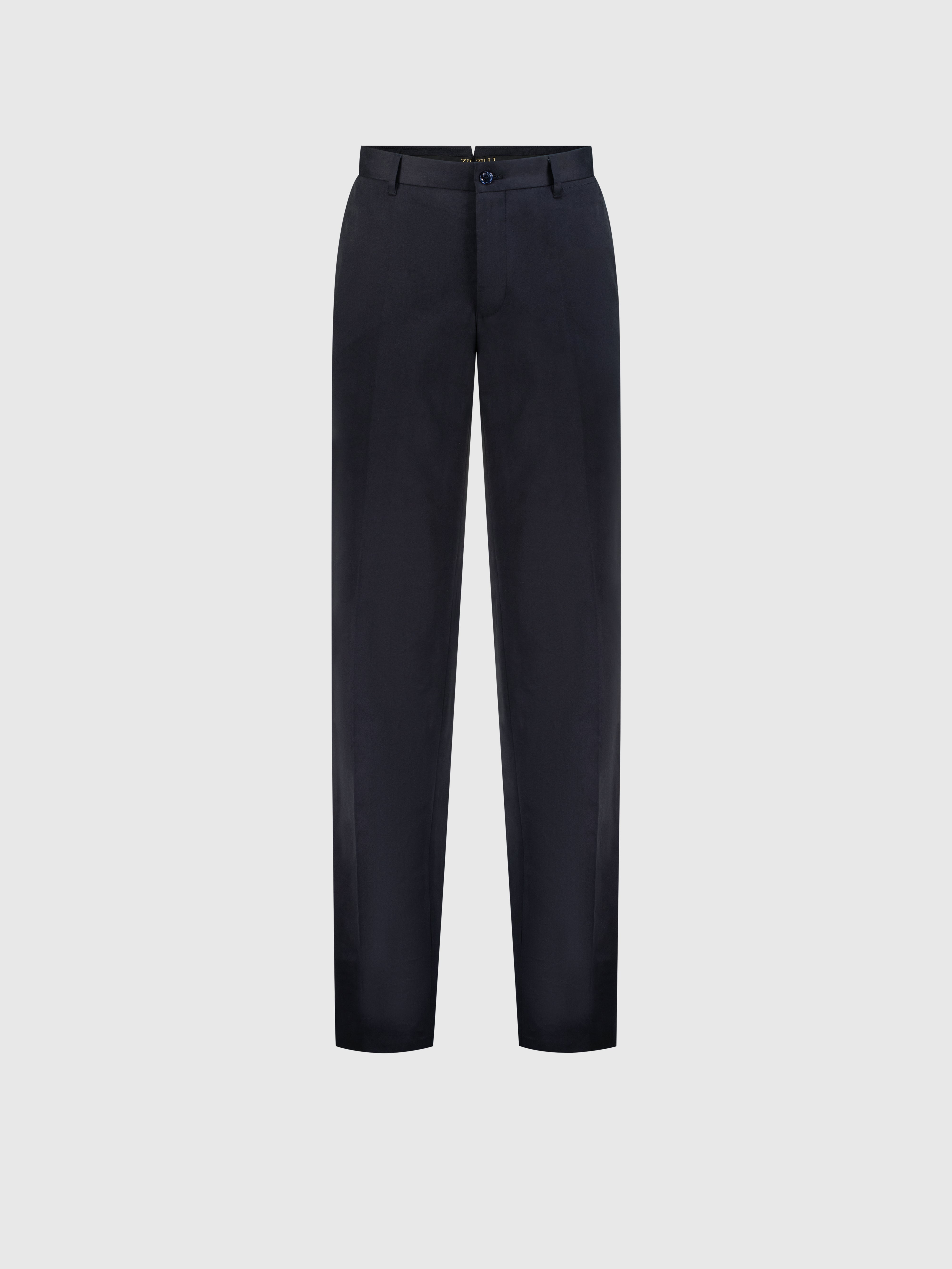 Cotton Trousers with Leather Detailing Dark Navy