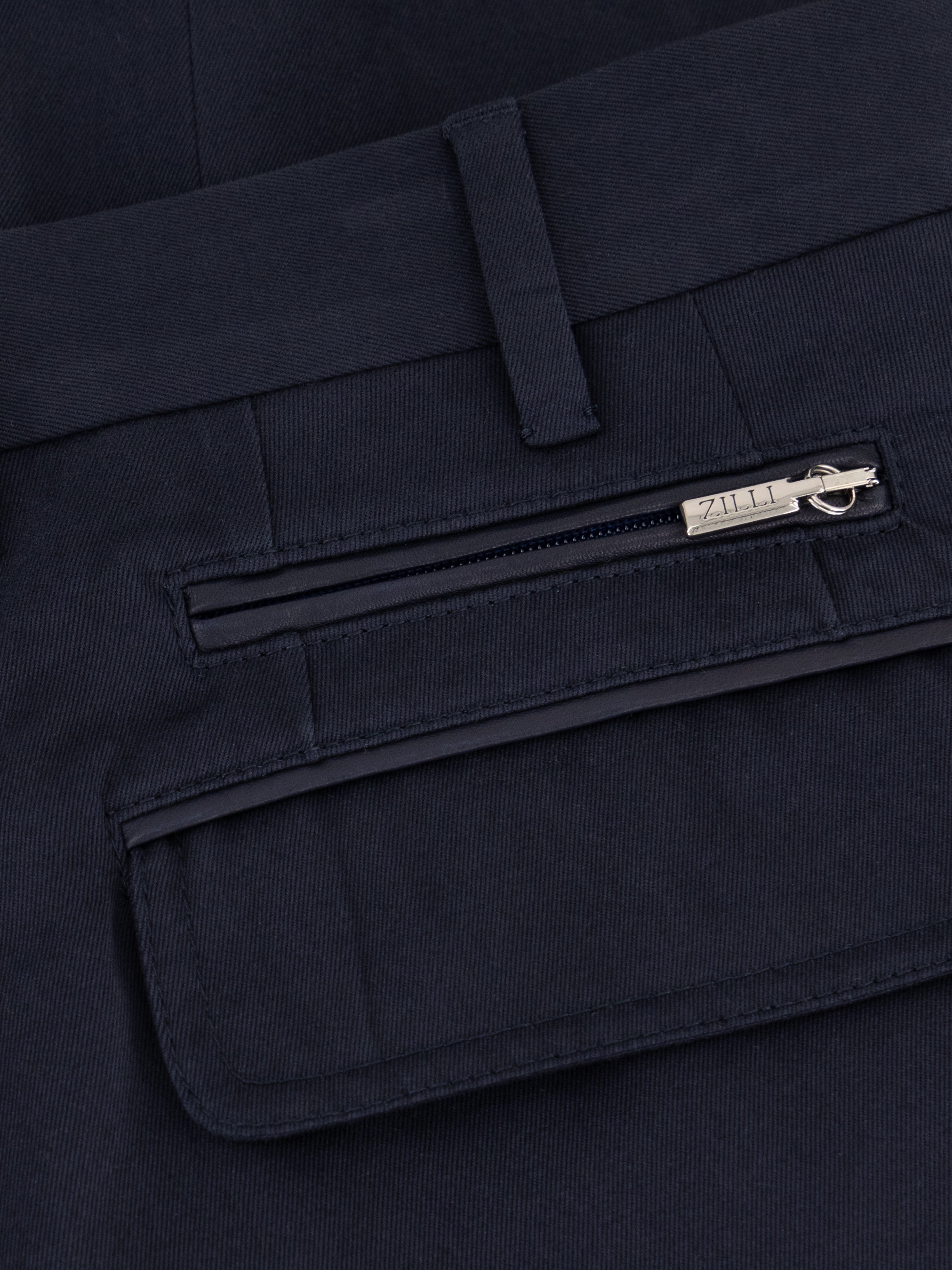 Cotton Trousers with Leather Detailing Dark Navy