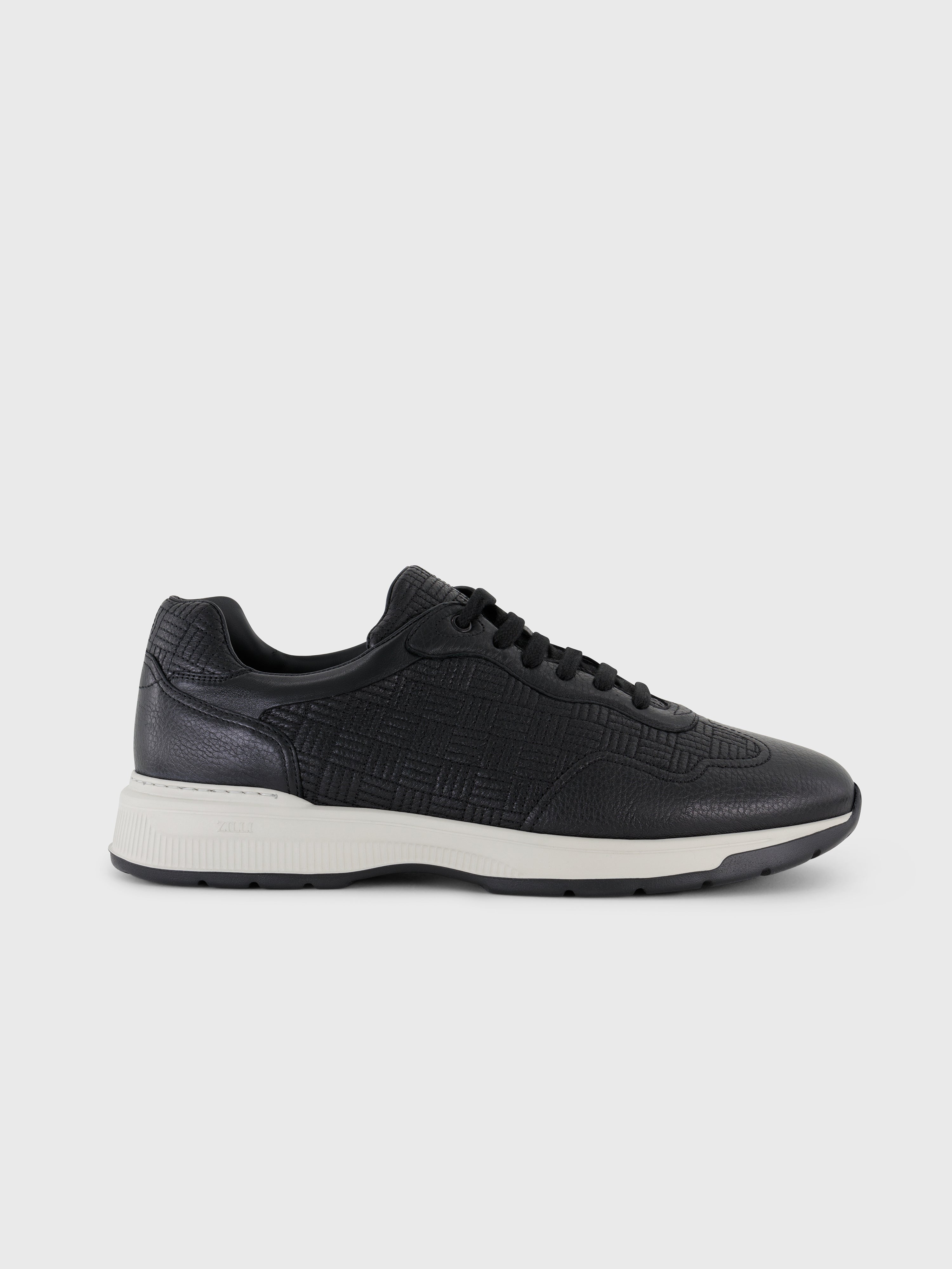 Grid Pattern Calfskin and Lambskin Sneakers Black