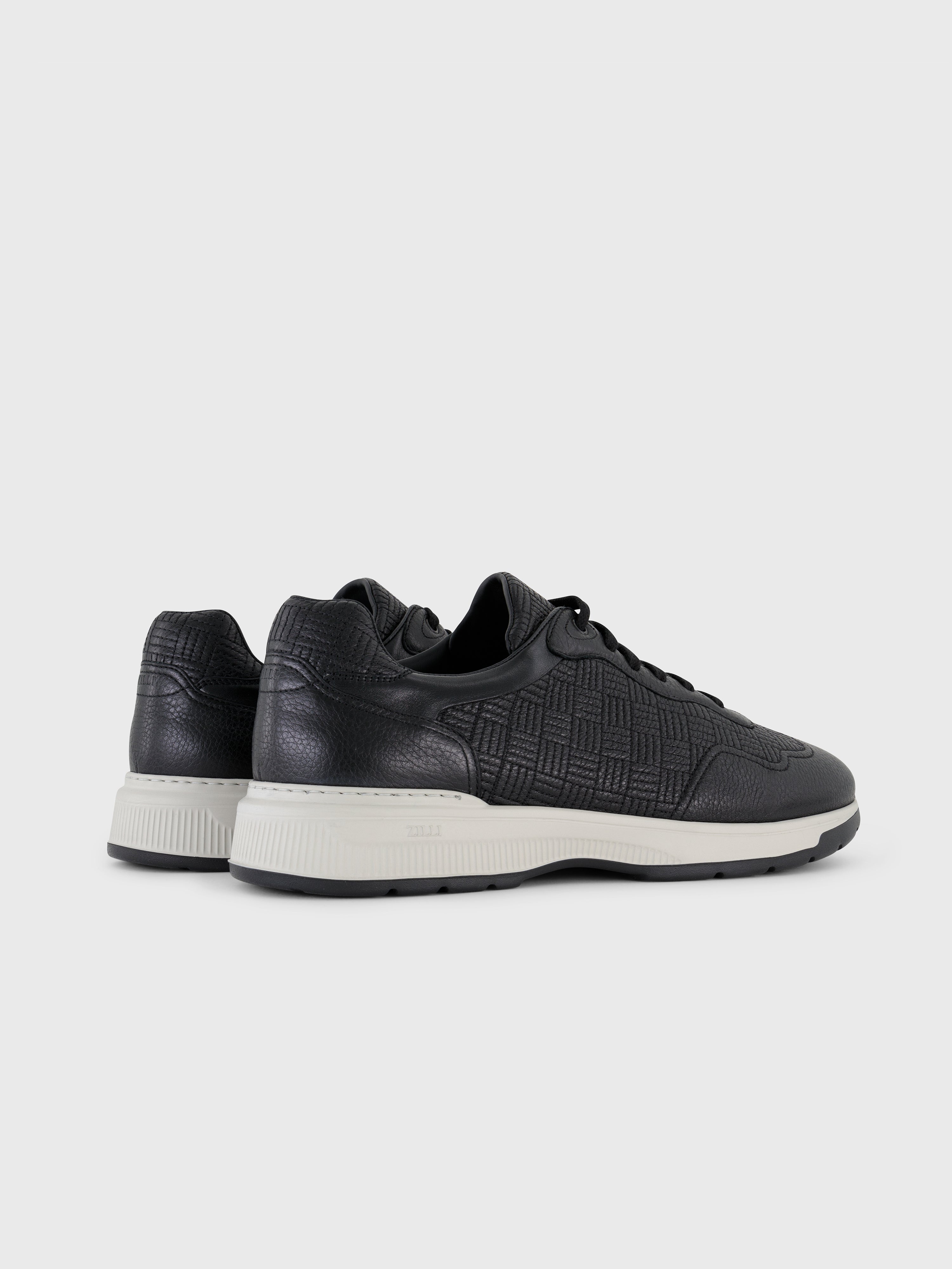 Grid Pattern Calfskin and Lambskin Sneakers Black