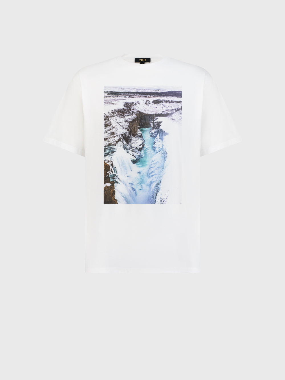 Knit T-Shirt with Waterfall Graphic White