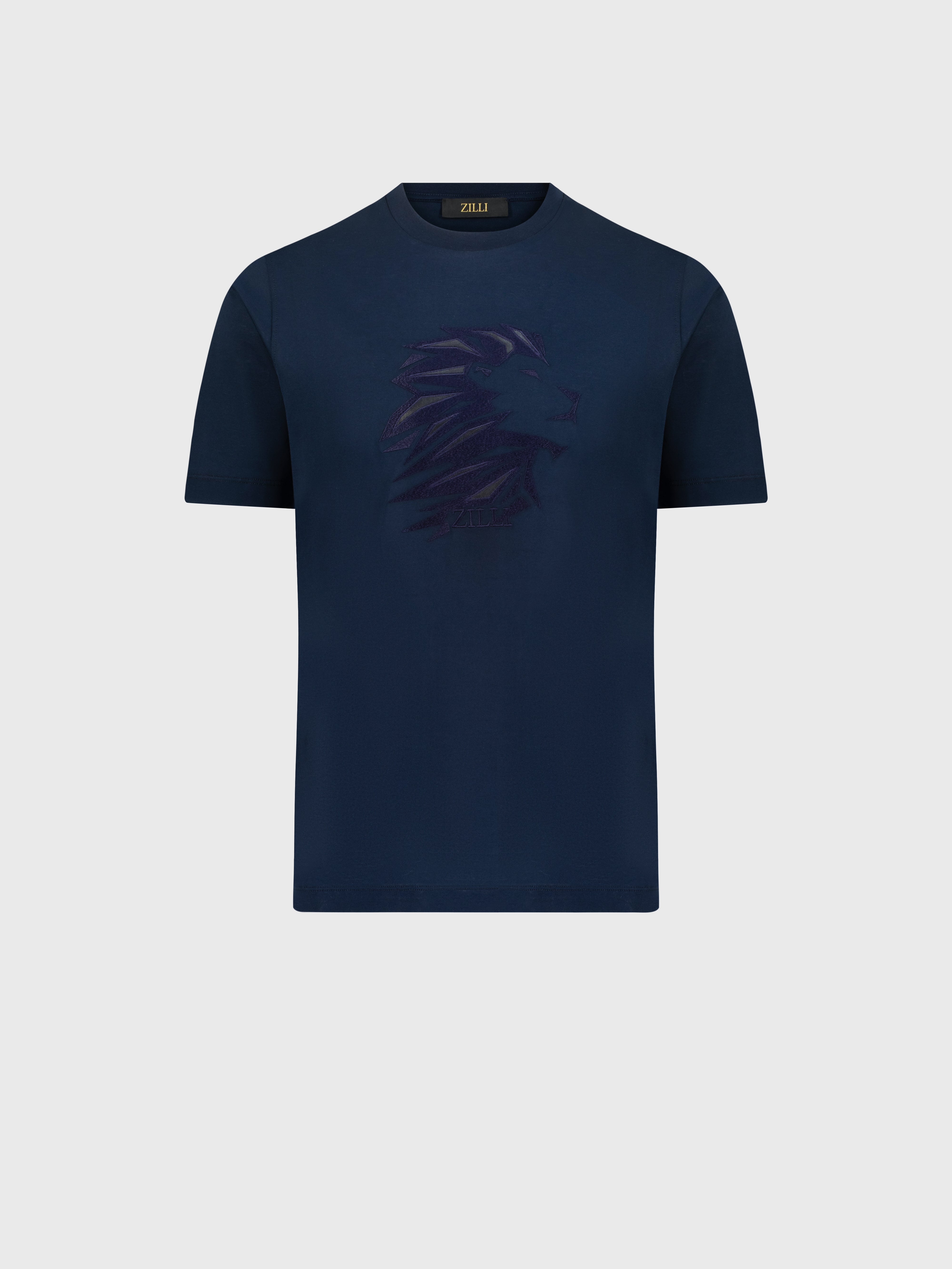 T-Shirt with Head of Lion Dark Navy