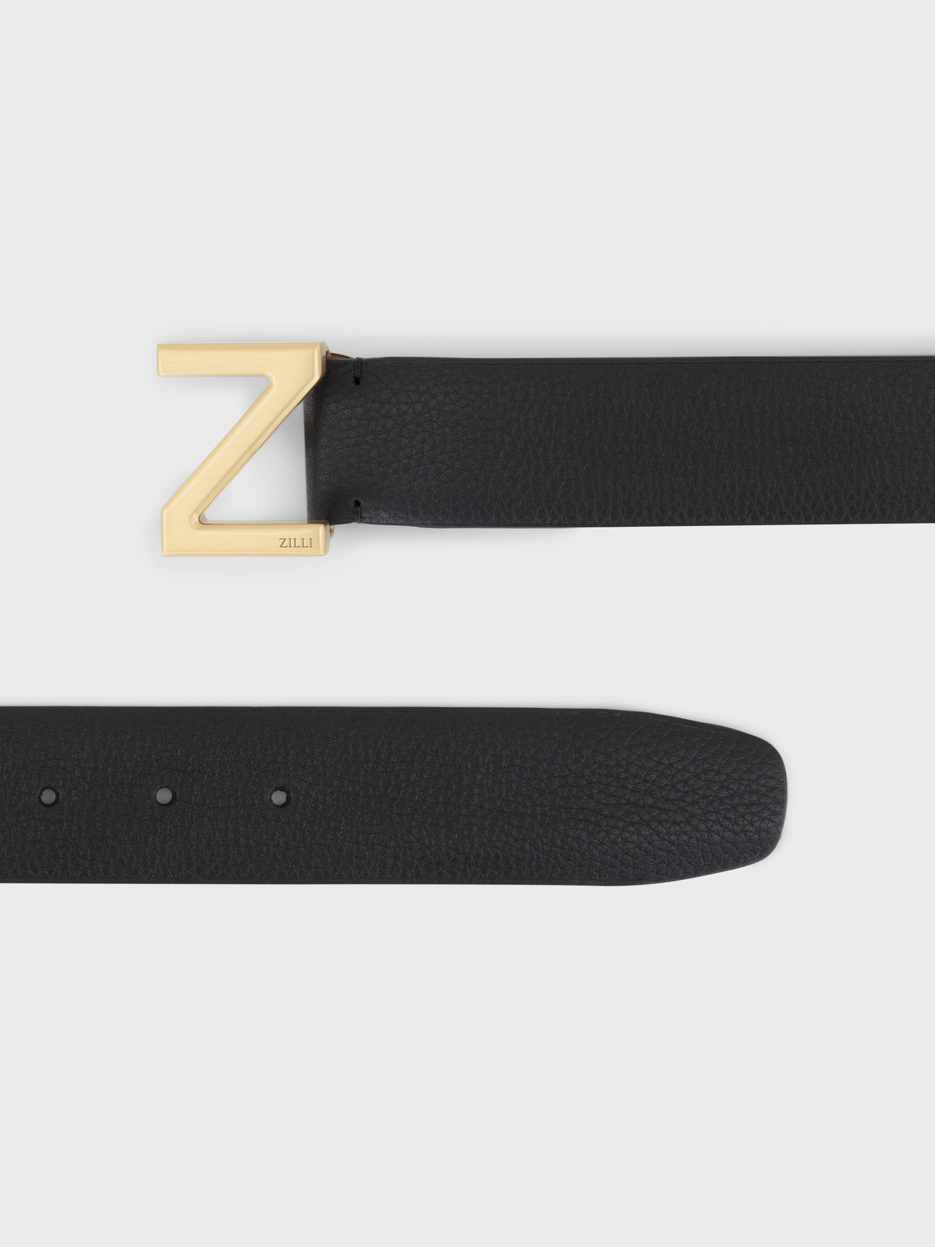 Grained Calfskin Belt with Zed Buckle Black