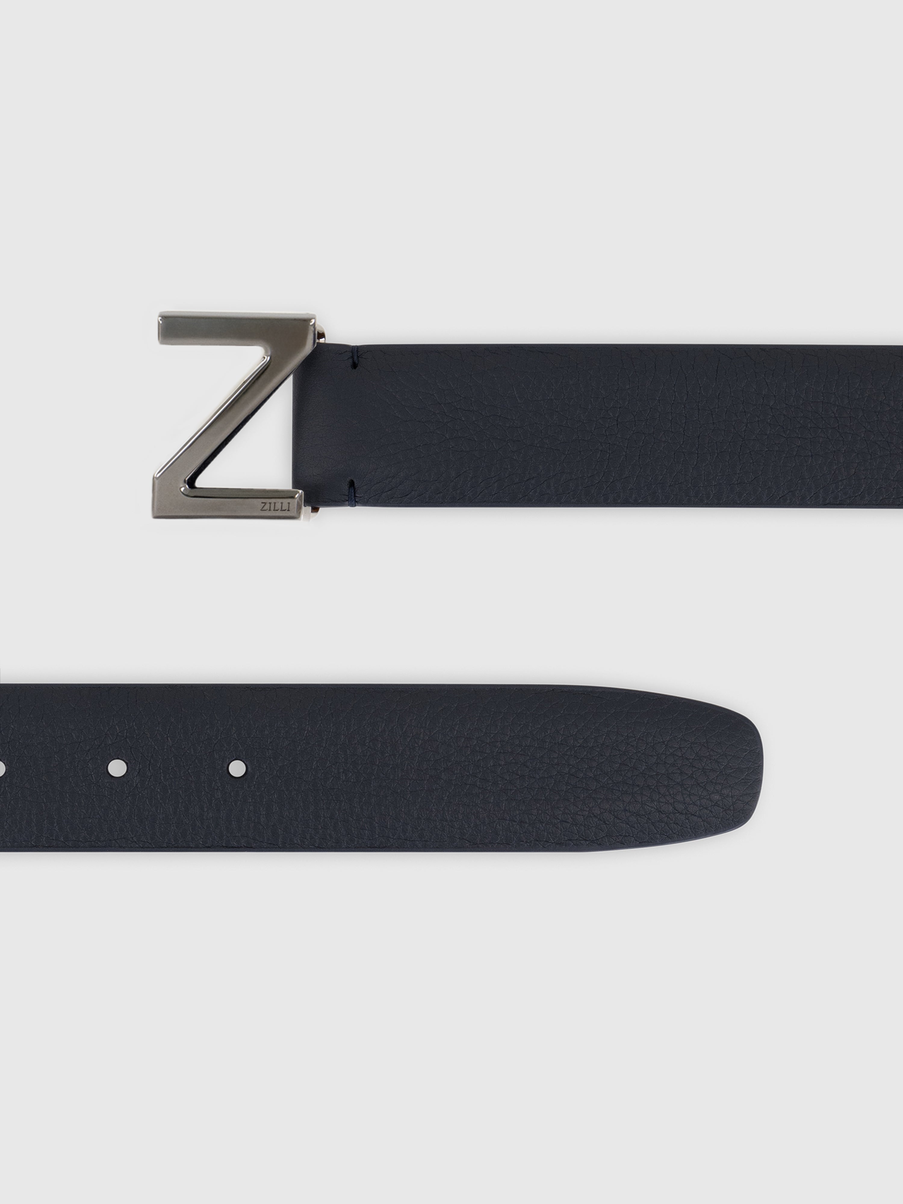 Grained Calfskin Belt with Zed Buckle Blue Navy