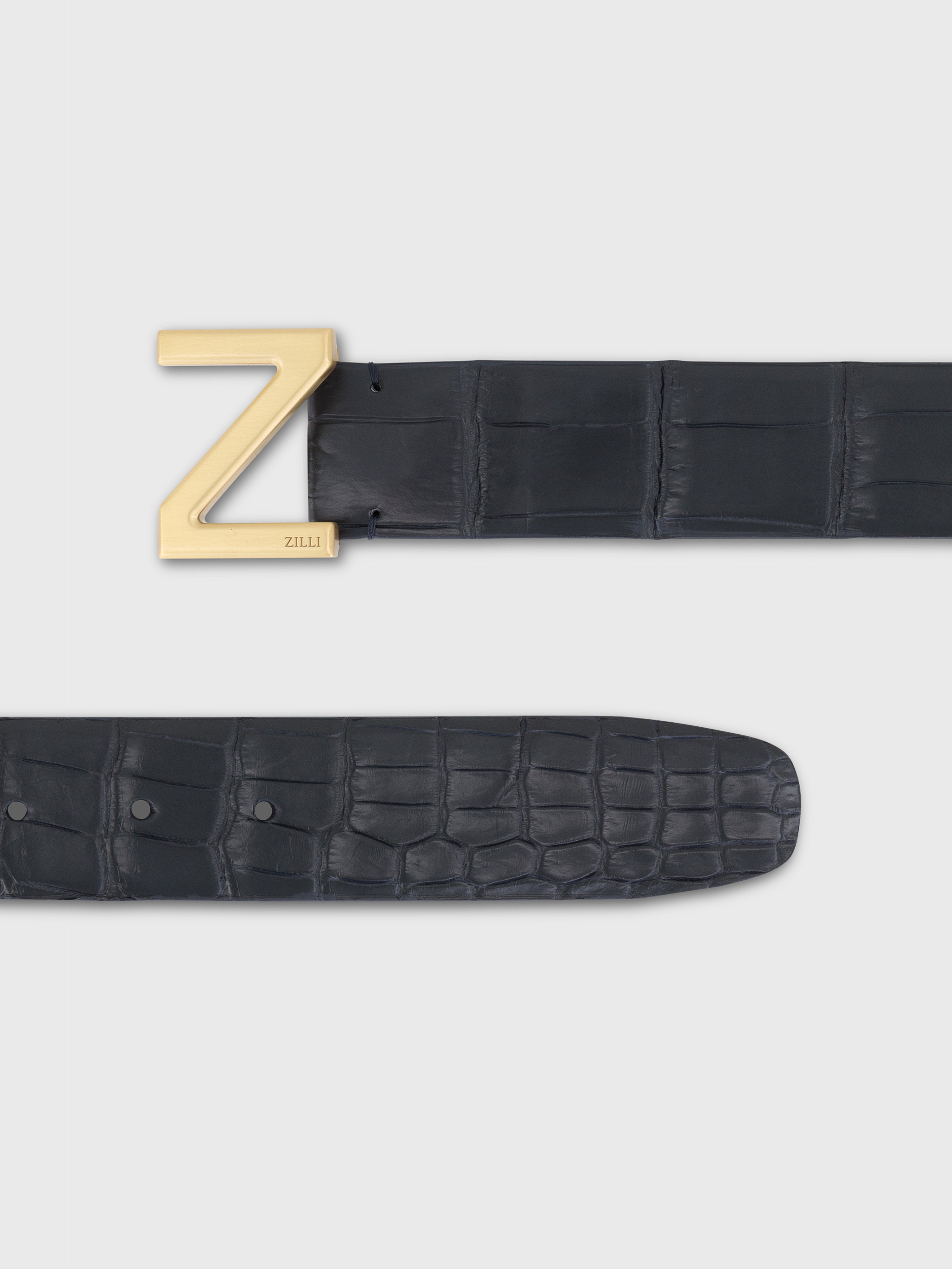 Crocodile Belt with Zed Buckle Blue Navy