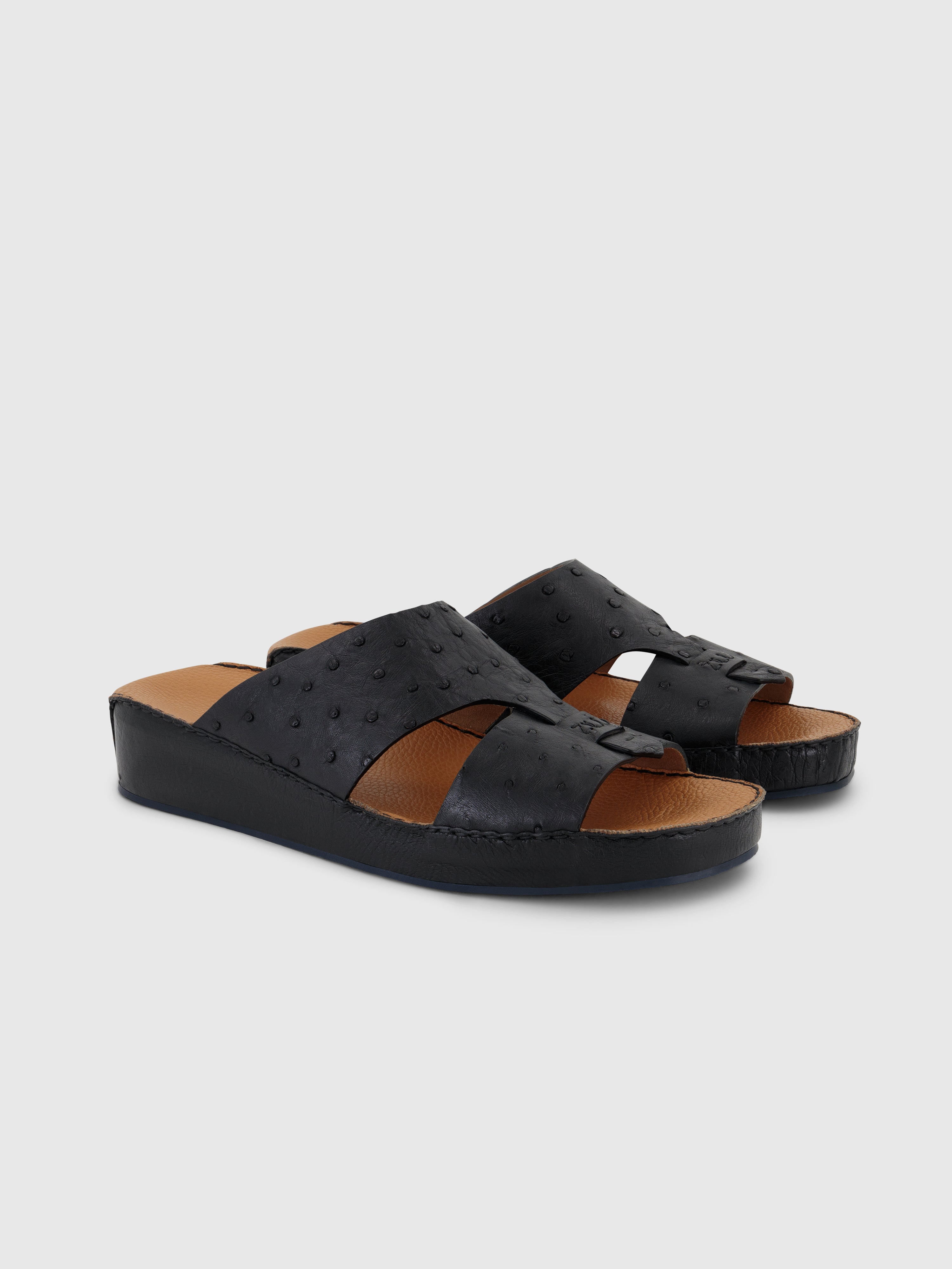 Ostrich Skin Sandals Black