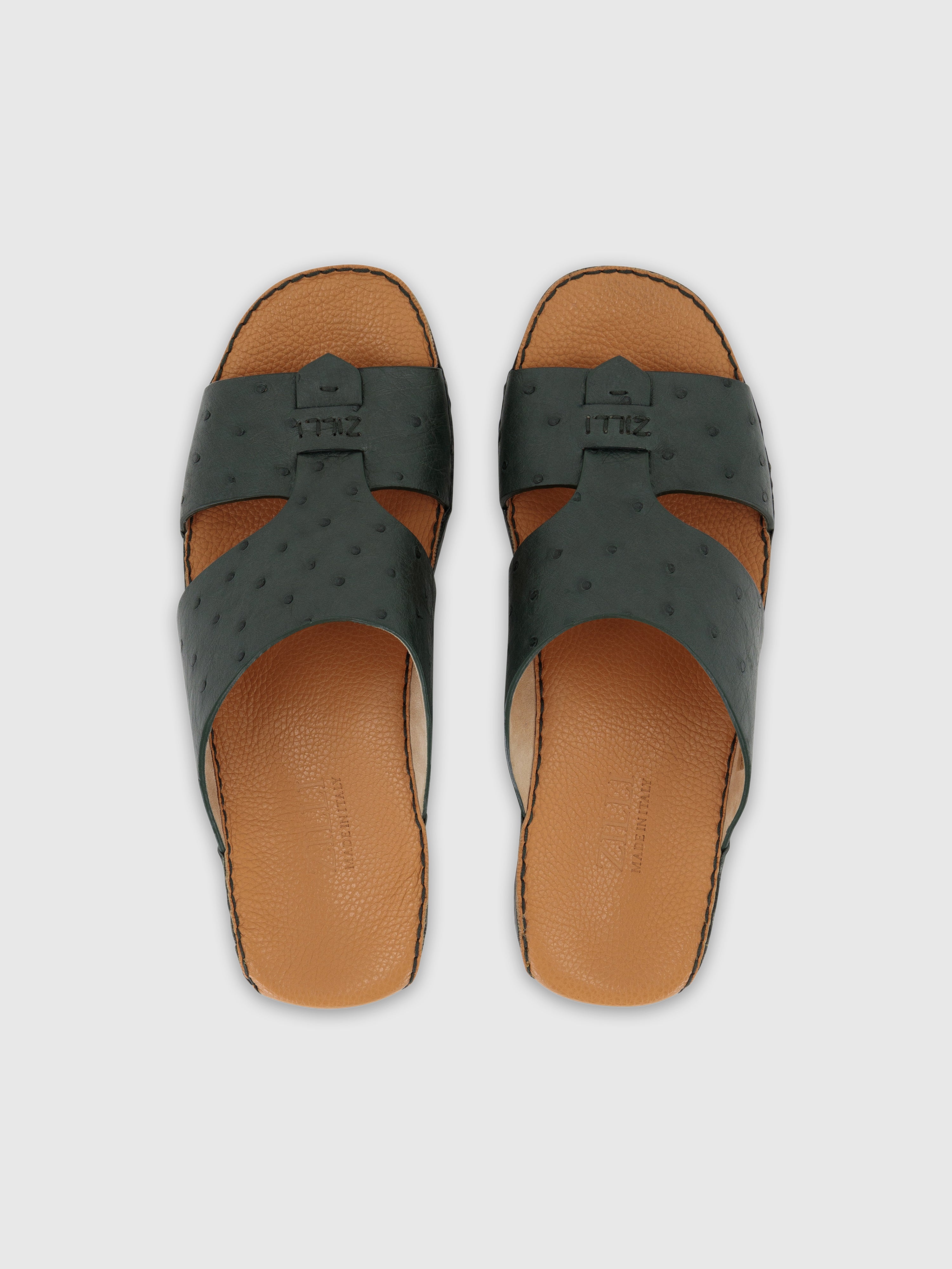 Ostrich Skin Sandals Dark Green