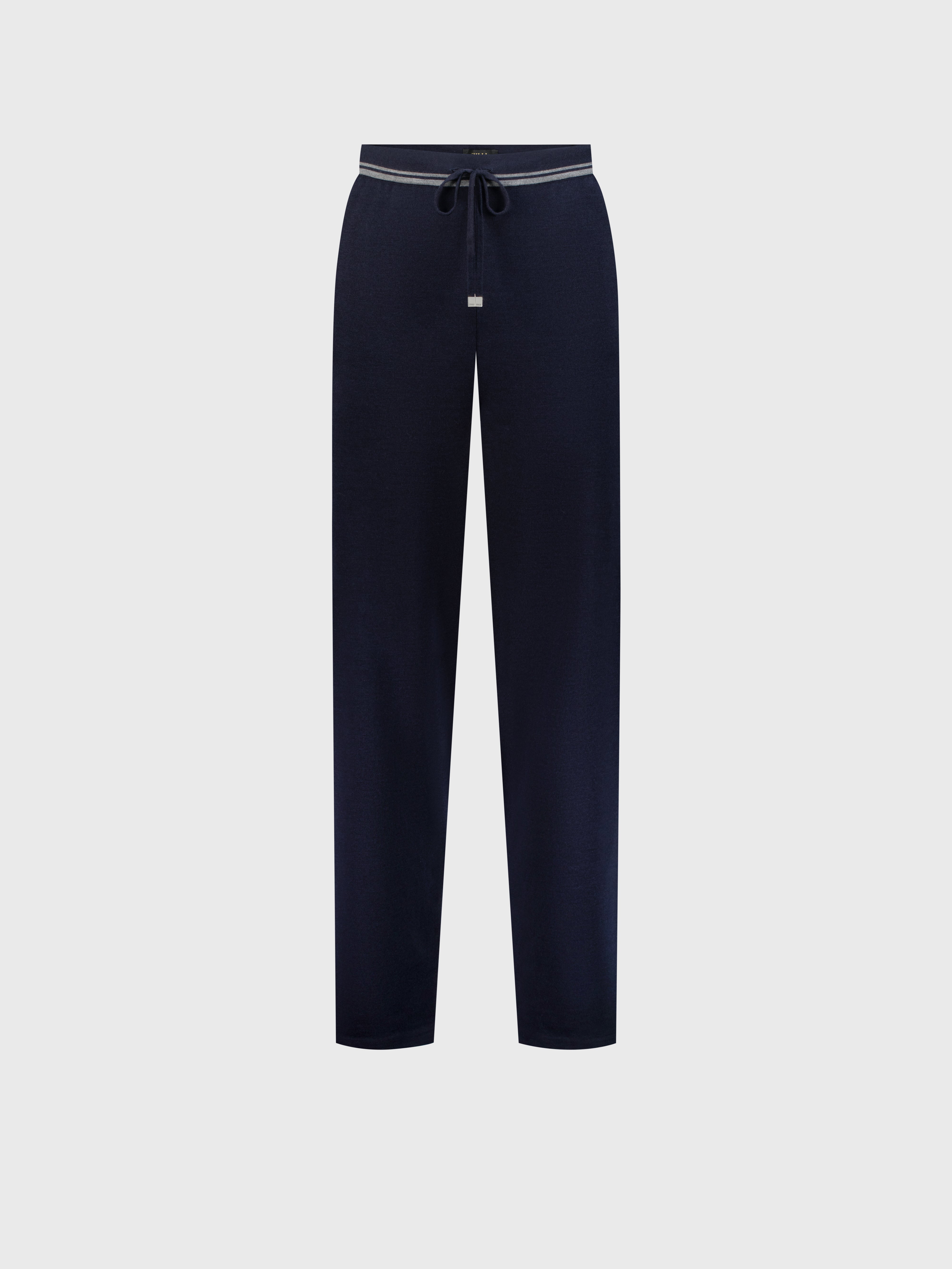 Jogging Suit in Wool and Silk with Lion Embroidery Dark Navy