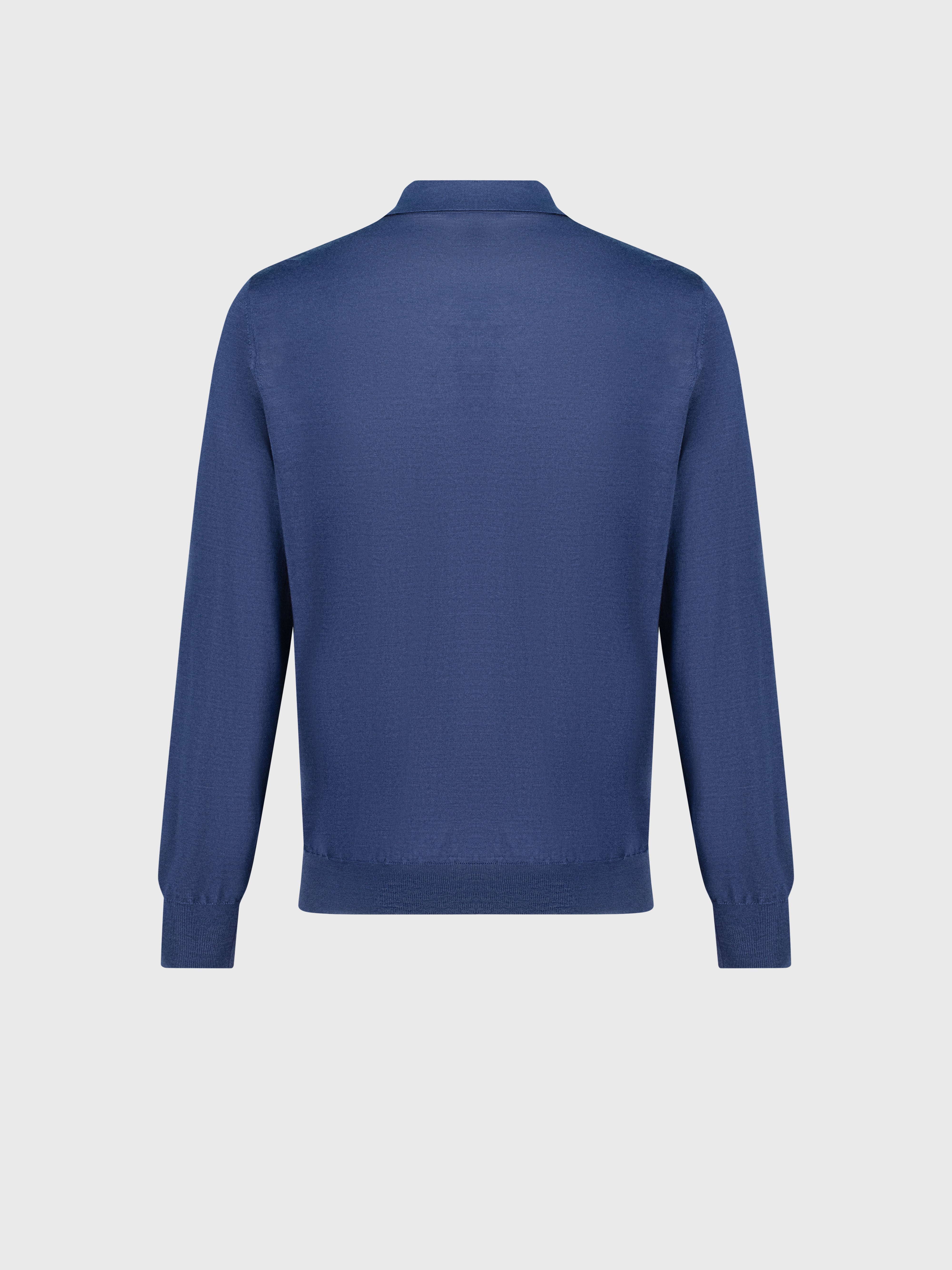 Long Sleeve Polo Shirt with Rhombus Pattern Smoke Blue