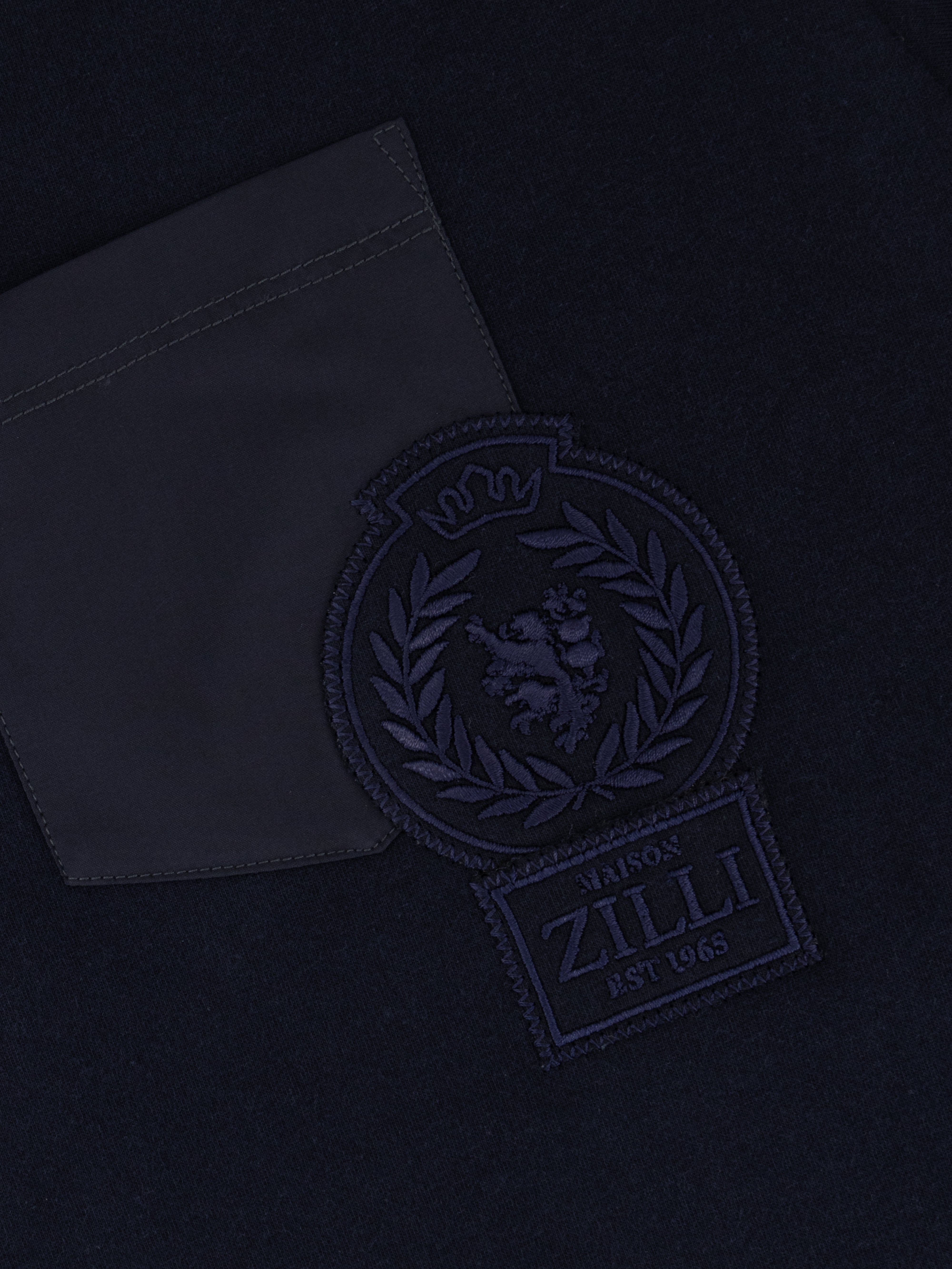 Cotton T-Shirt with Zilli Crest Dark Navy