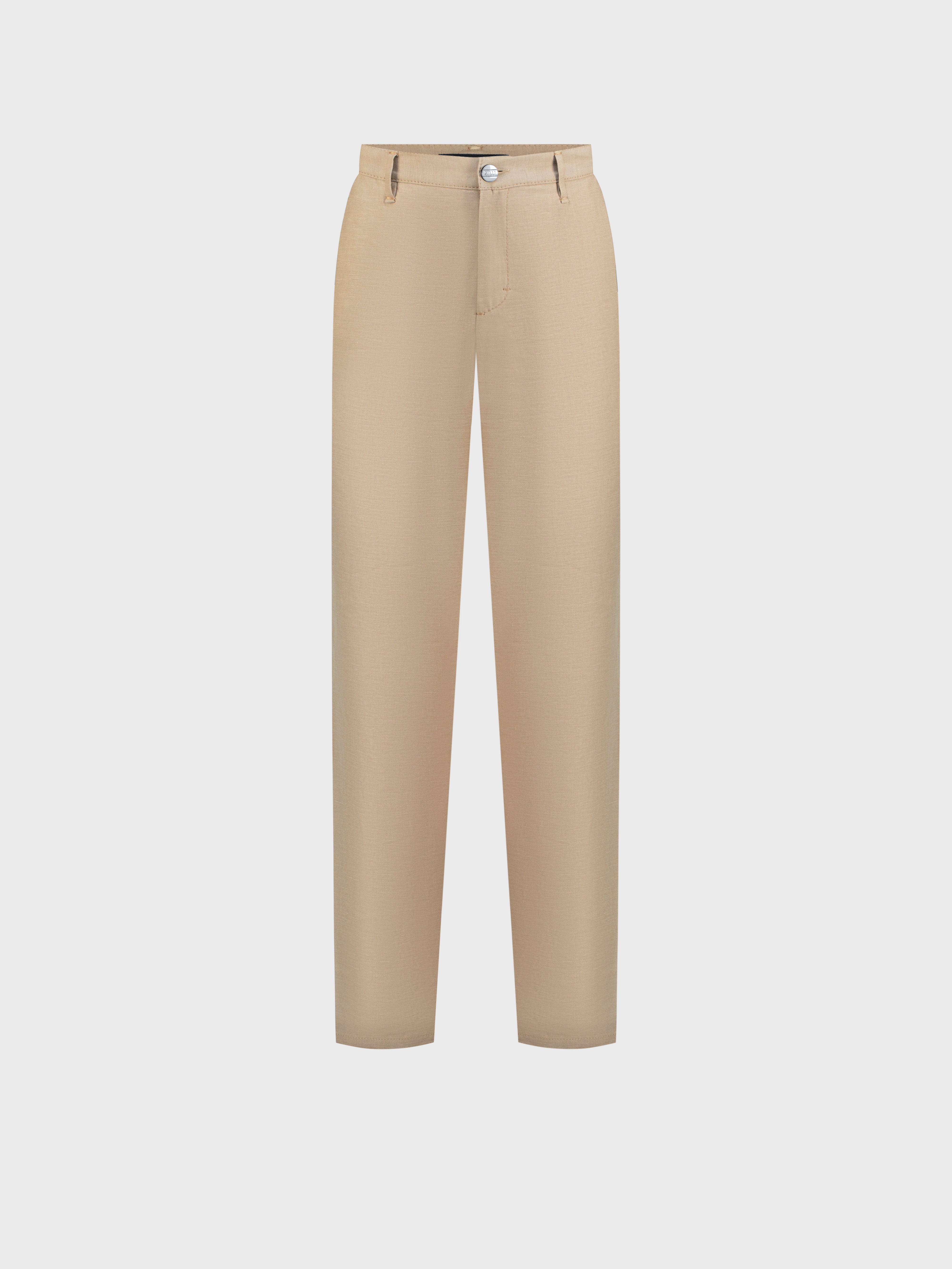 Slim Fit Linen Trousers - Camel