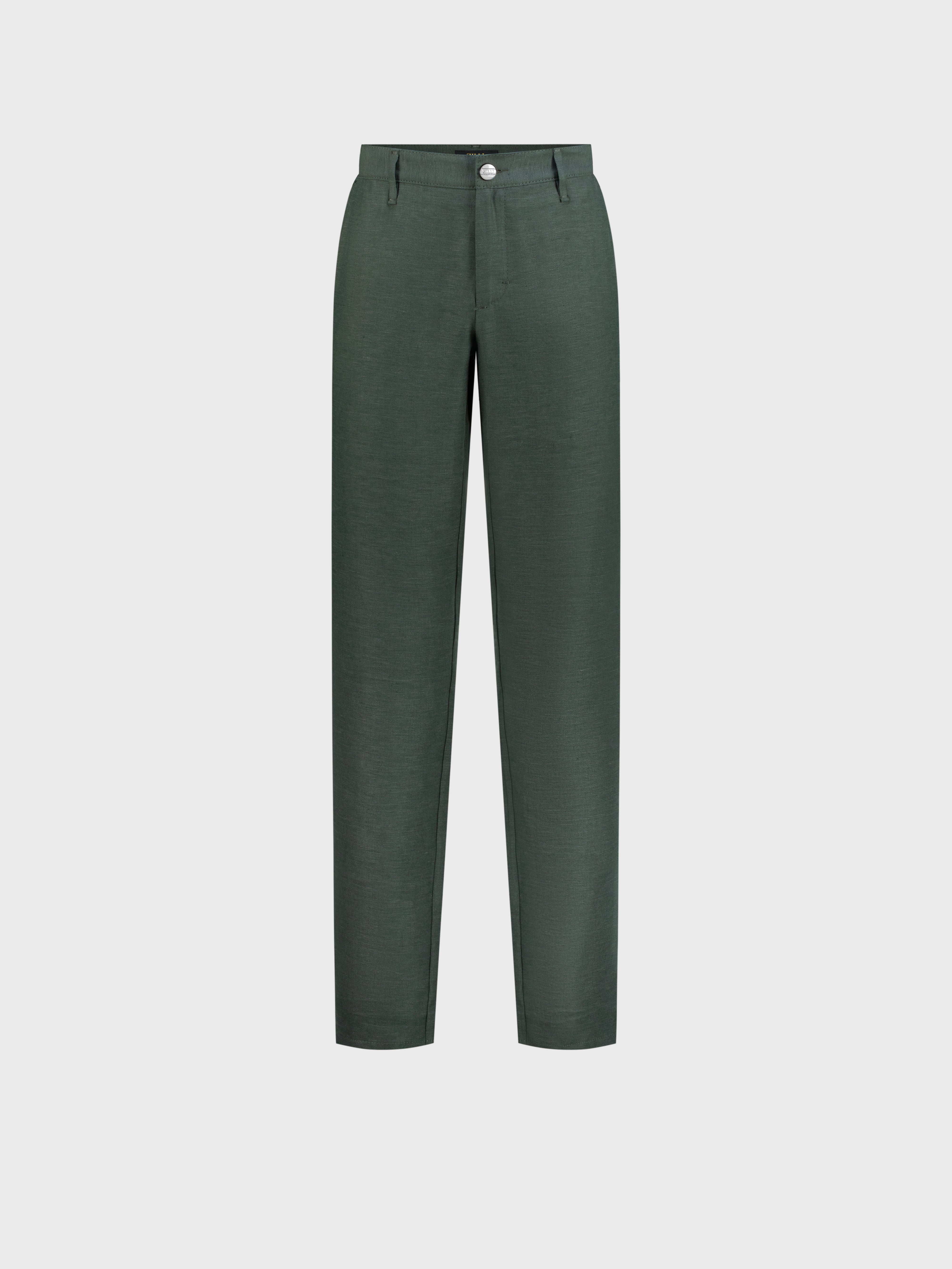 Slim Fit Linen Trousers - Deep Military