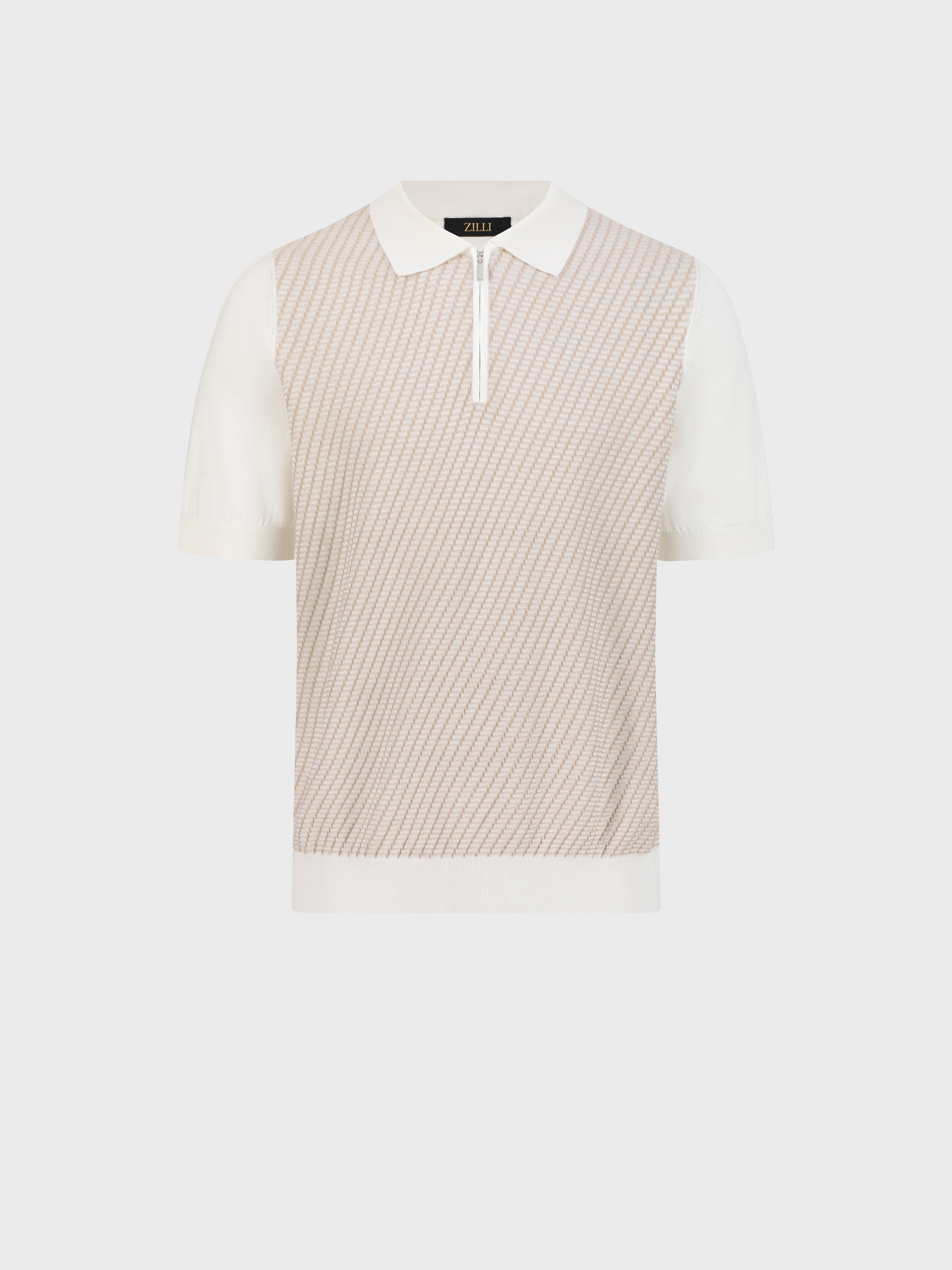 "Basket" Silk and Cotton Knit Polo - Natural White