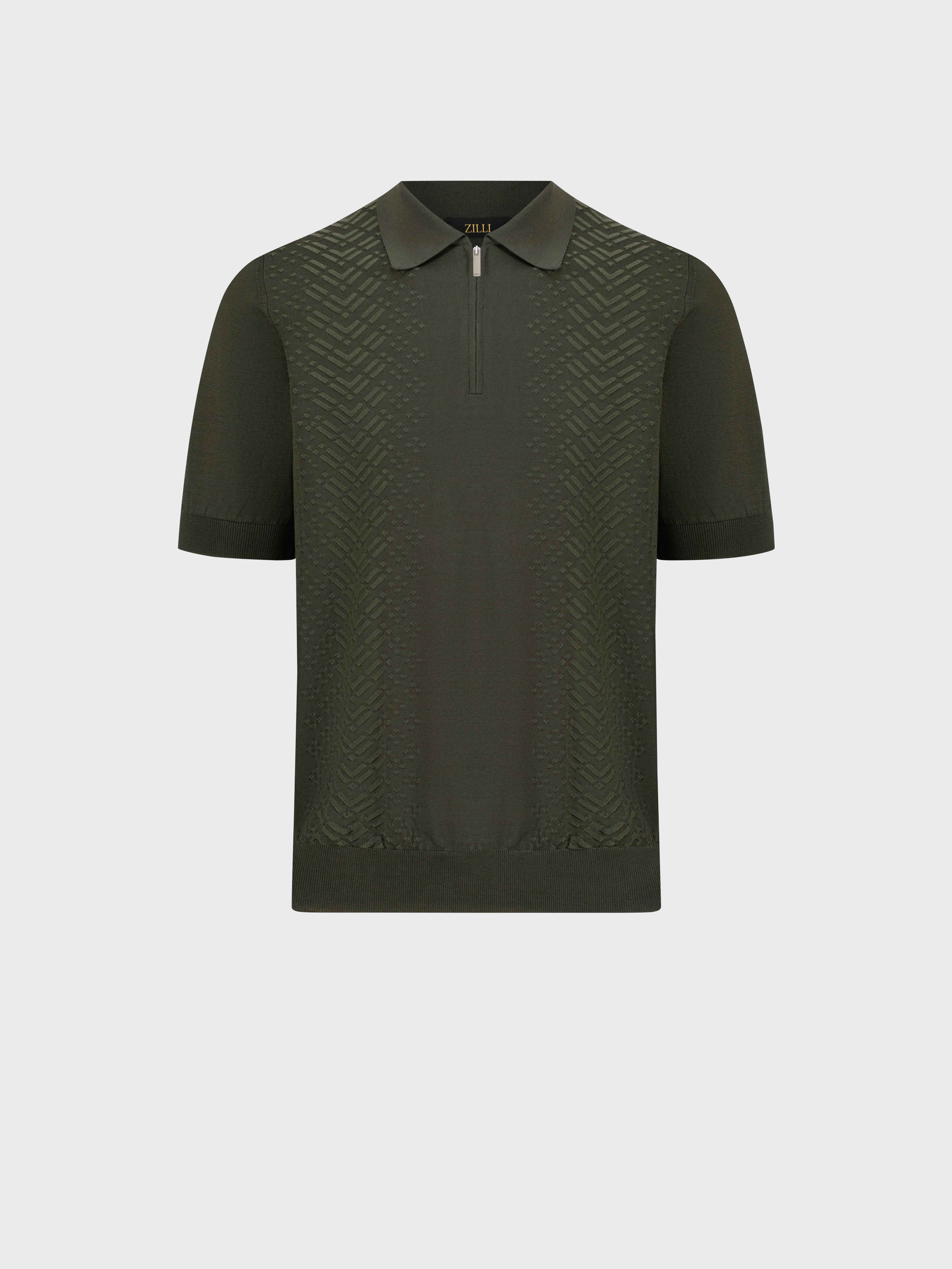 "Micro Lozenges" Silk Knit Polo - Deep Military