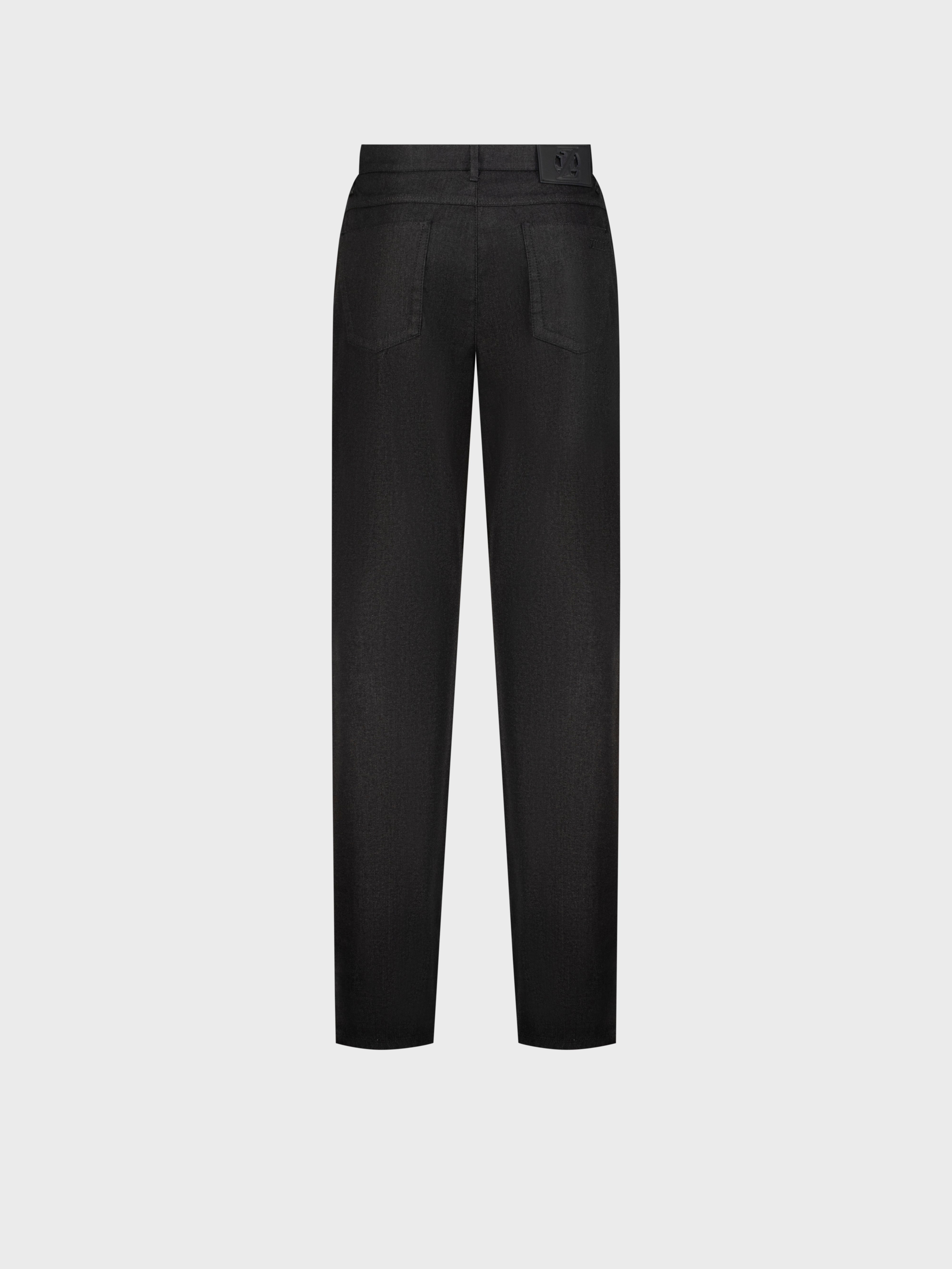 Slim Fit ZILLI Embroidery Denim Cotton Trousers - Black