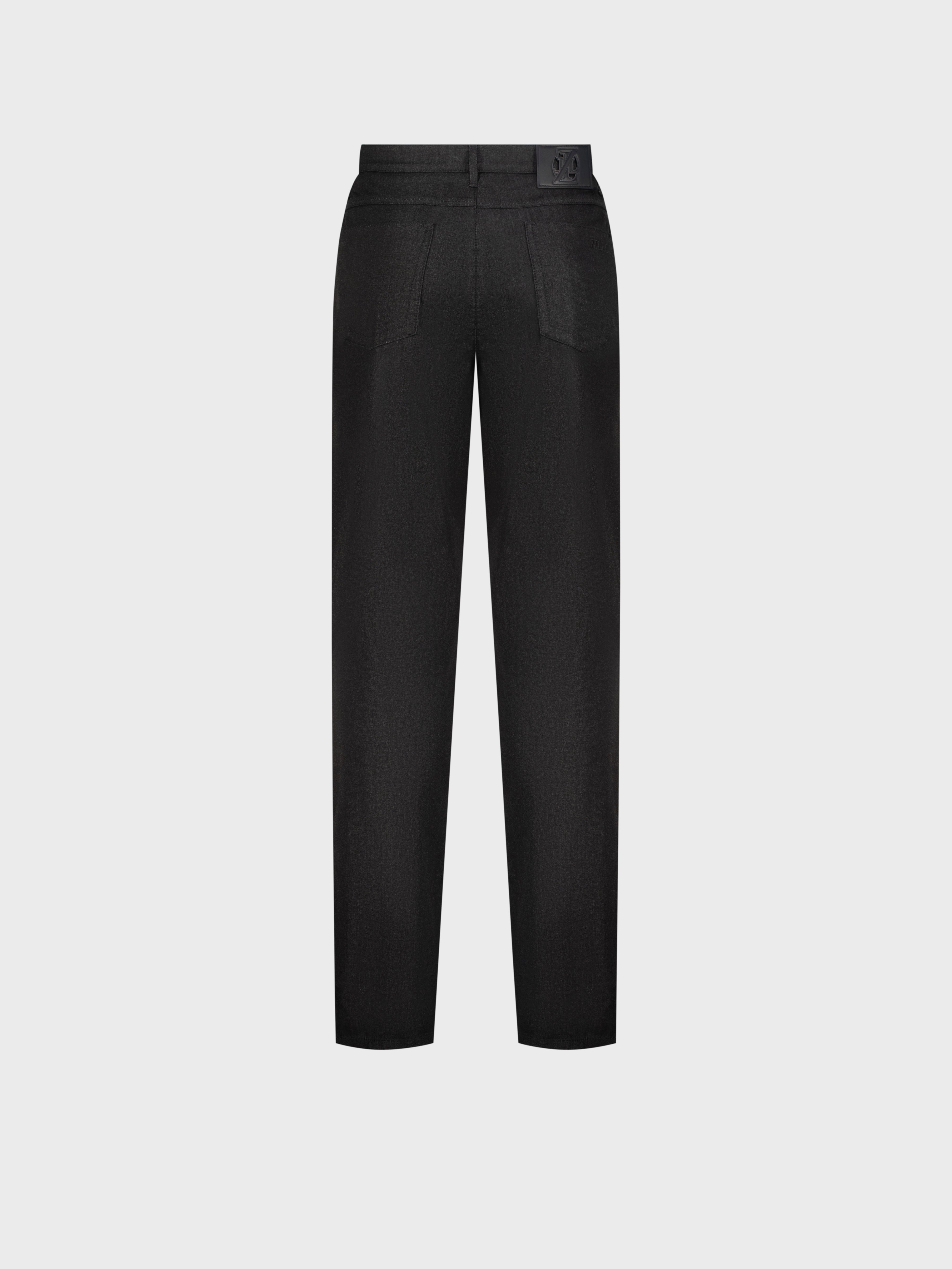 Regular Fit ZILLI Embroidery Denim Cotton Trousers - Black