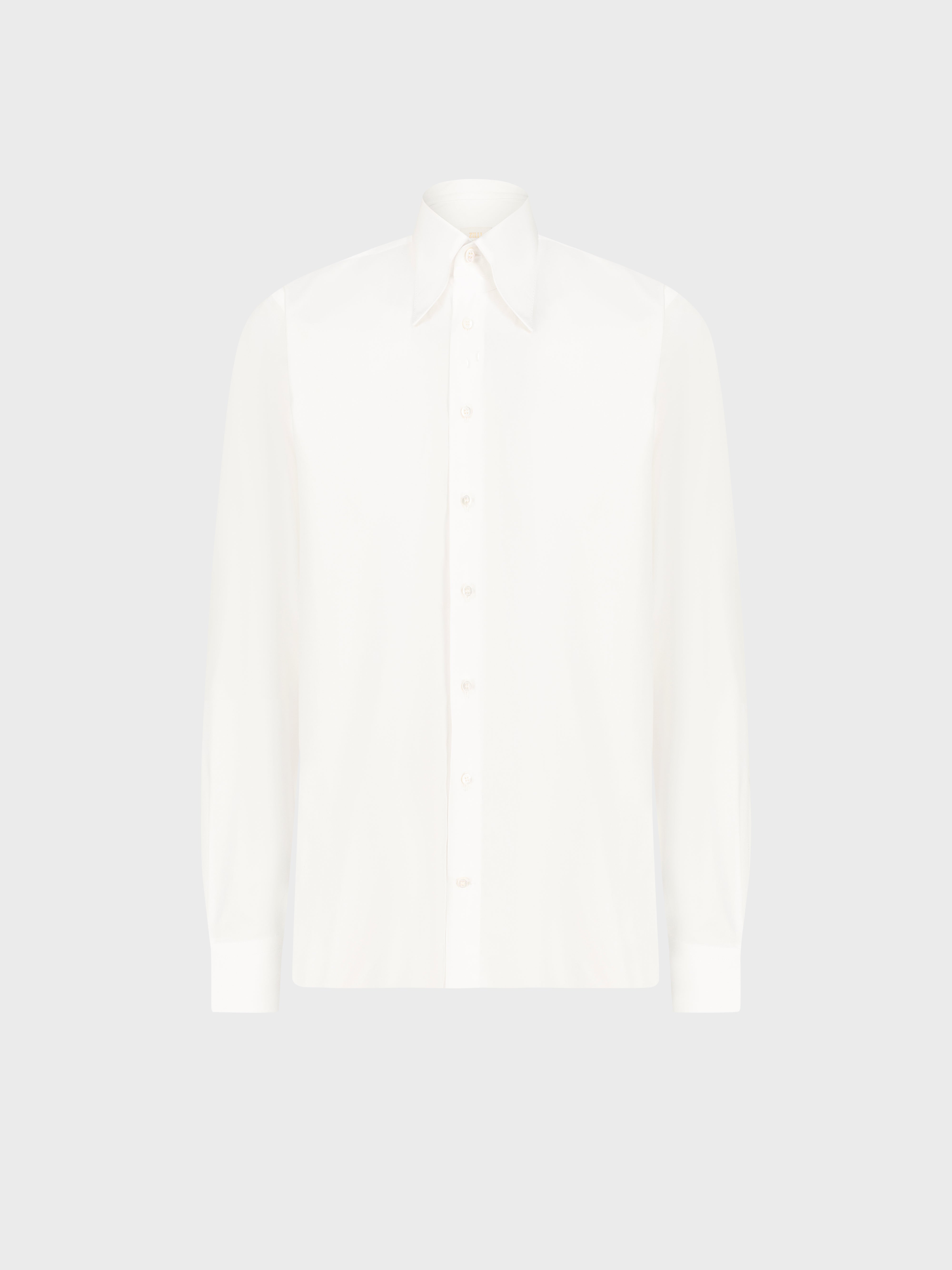 Triple-Stitched Hidden Button Collar Cotton Shirt - Pearl White