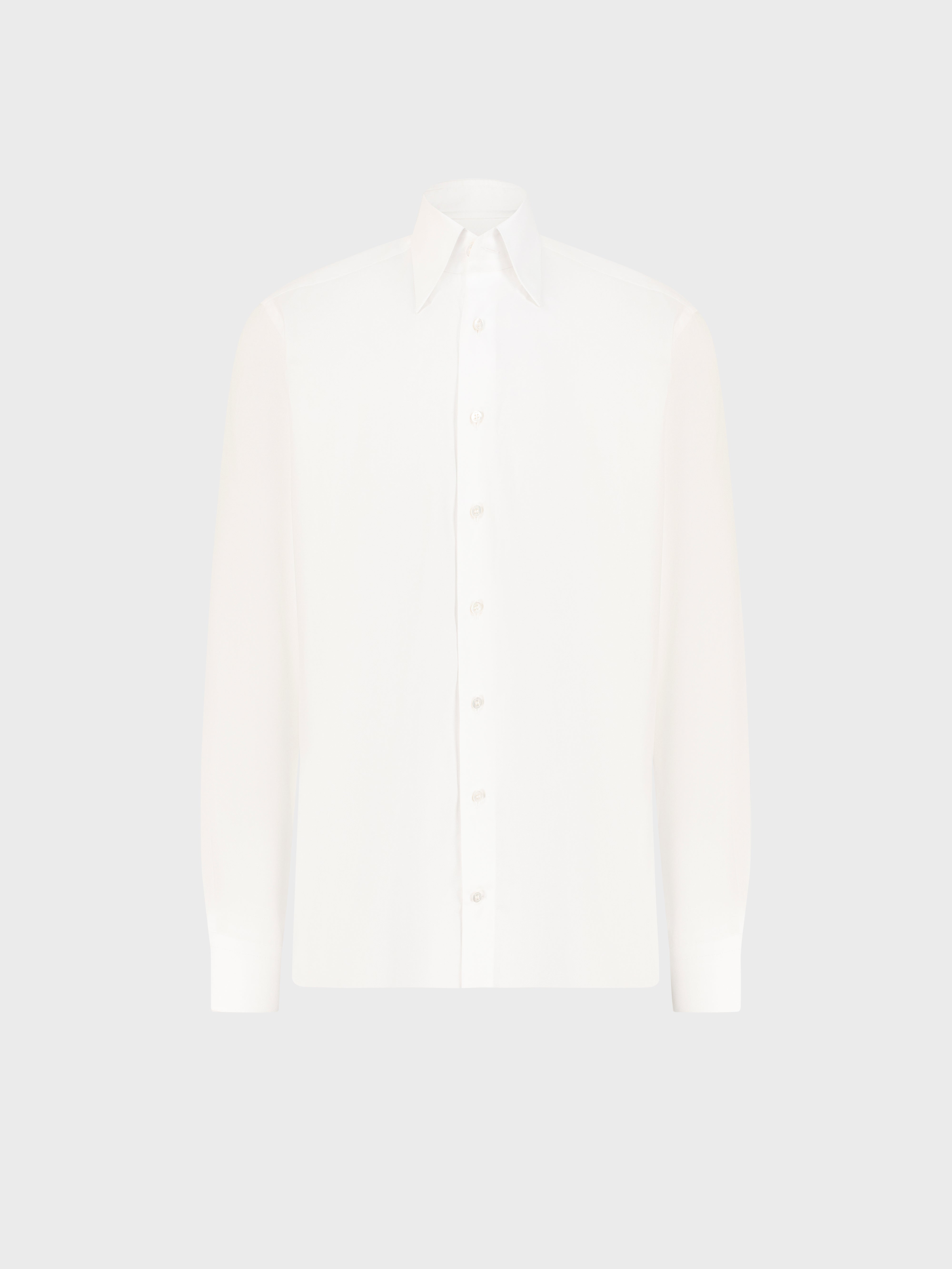 Single-Stitched Hidden Button Collar Sea Island Cotton Shirt - White