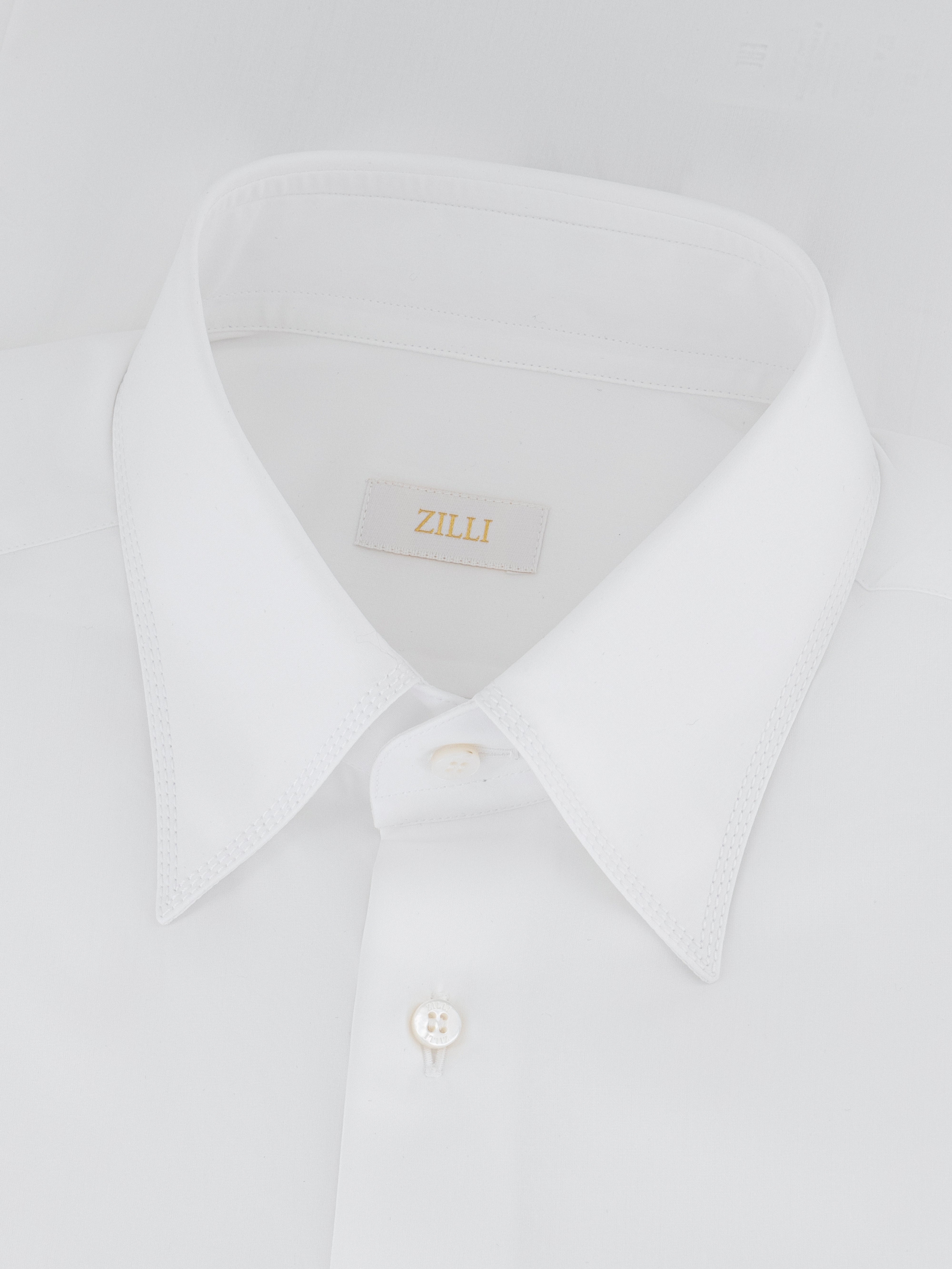 Triple-Stitched Hidden Button Collar Sea Island Cotton Shirt - White