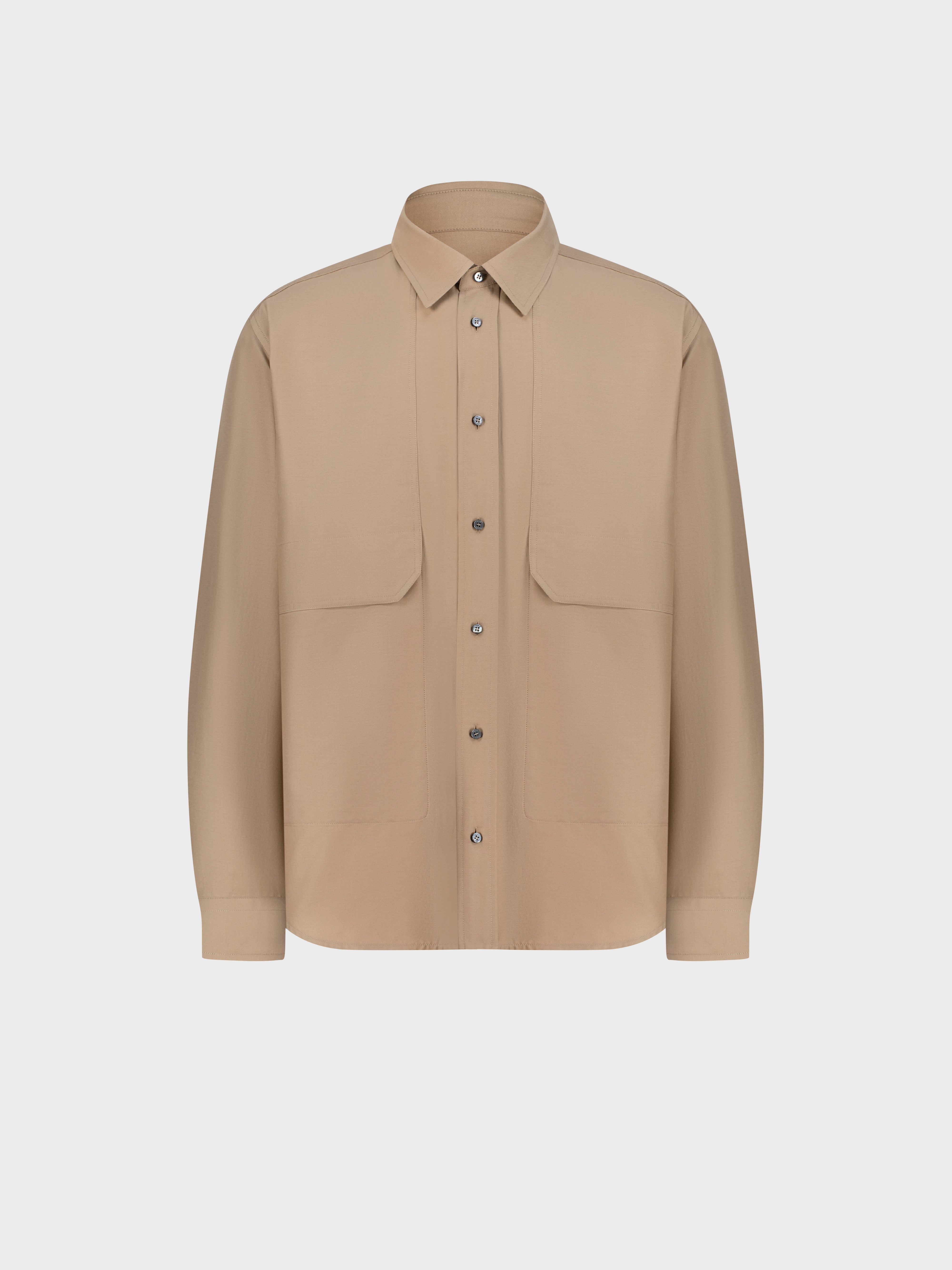 Single-Stitched Collar Cotton and Silk Shirt – Pale Camel