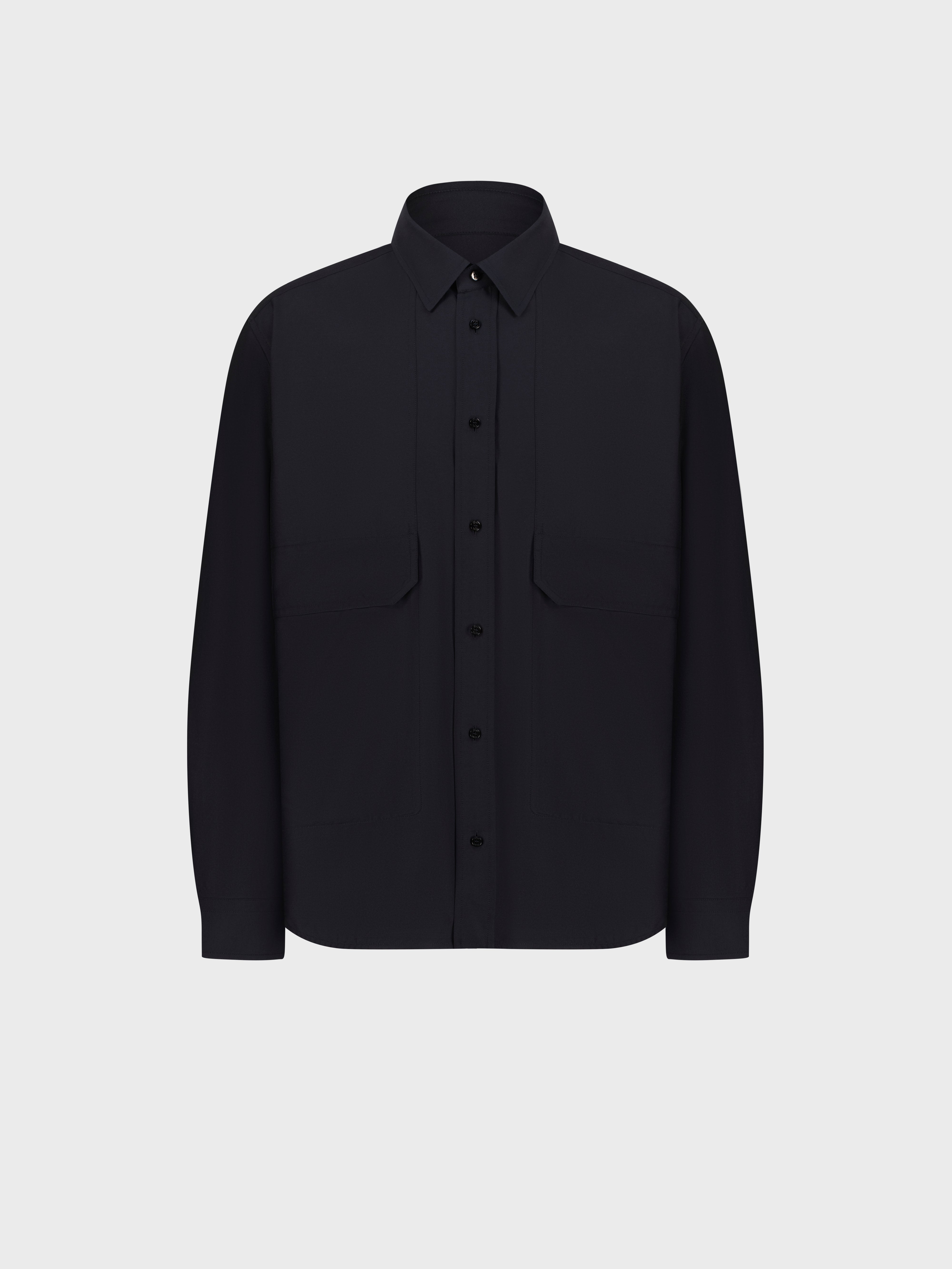 Single-Stitched Collar Cotton and Silk Shirt – Blue Navy