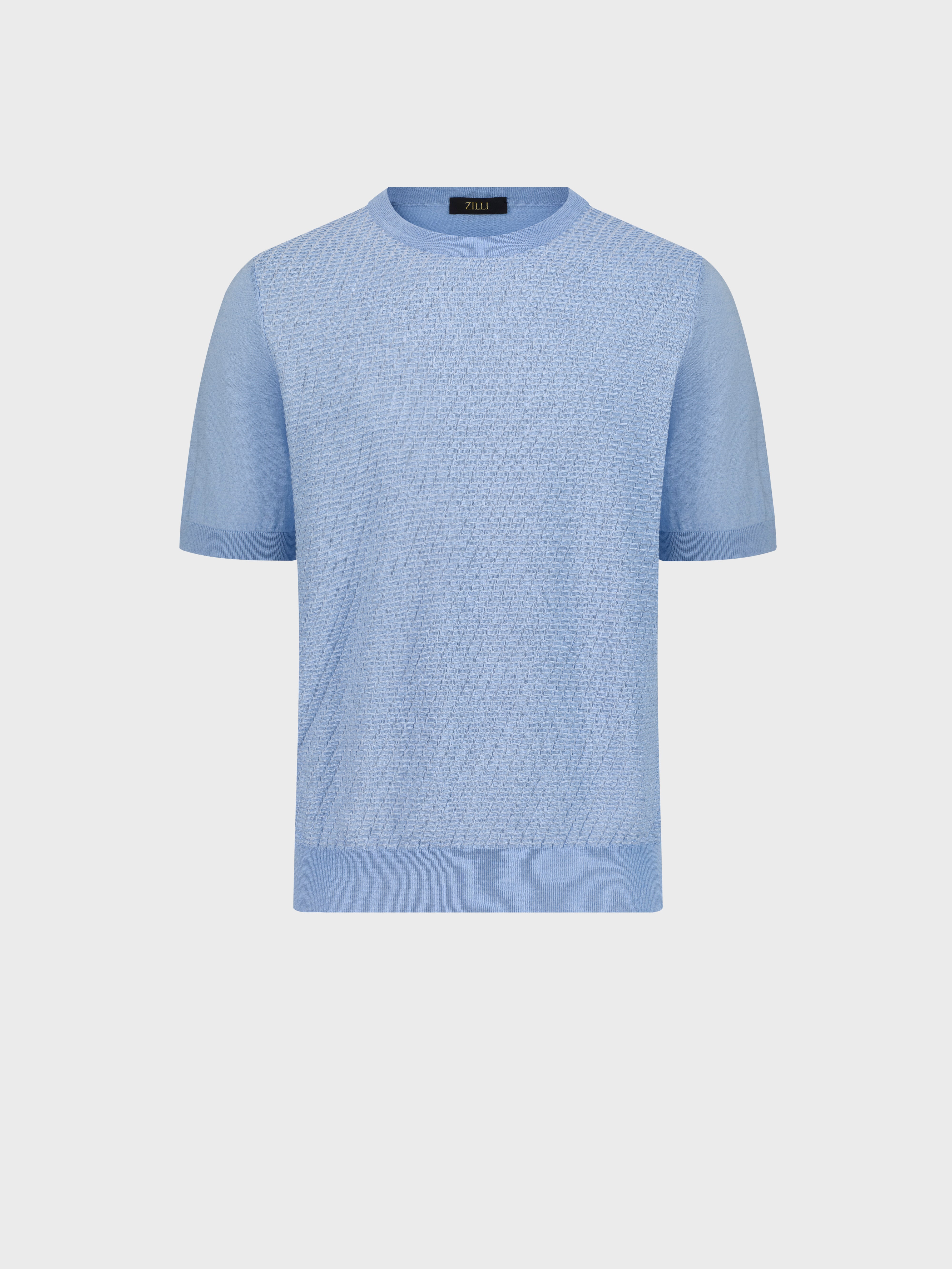 "Basket" Silk and Cotton Knit Shirt - Pale Blue Oxyn