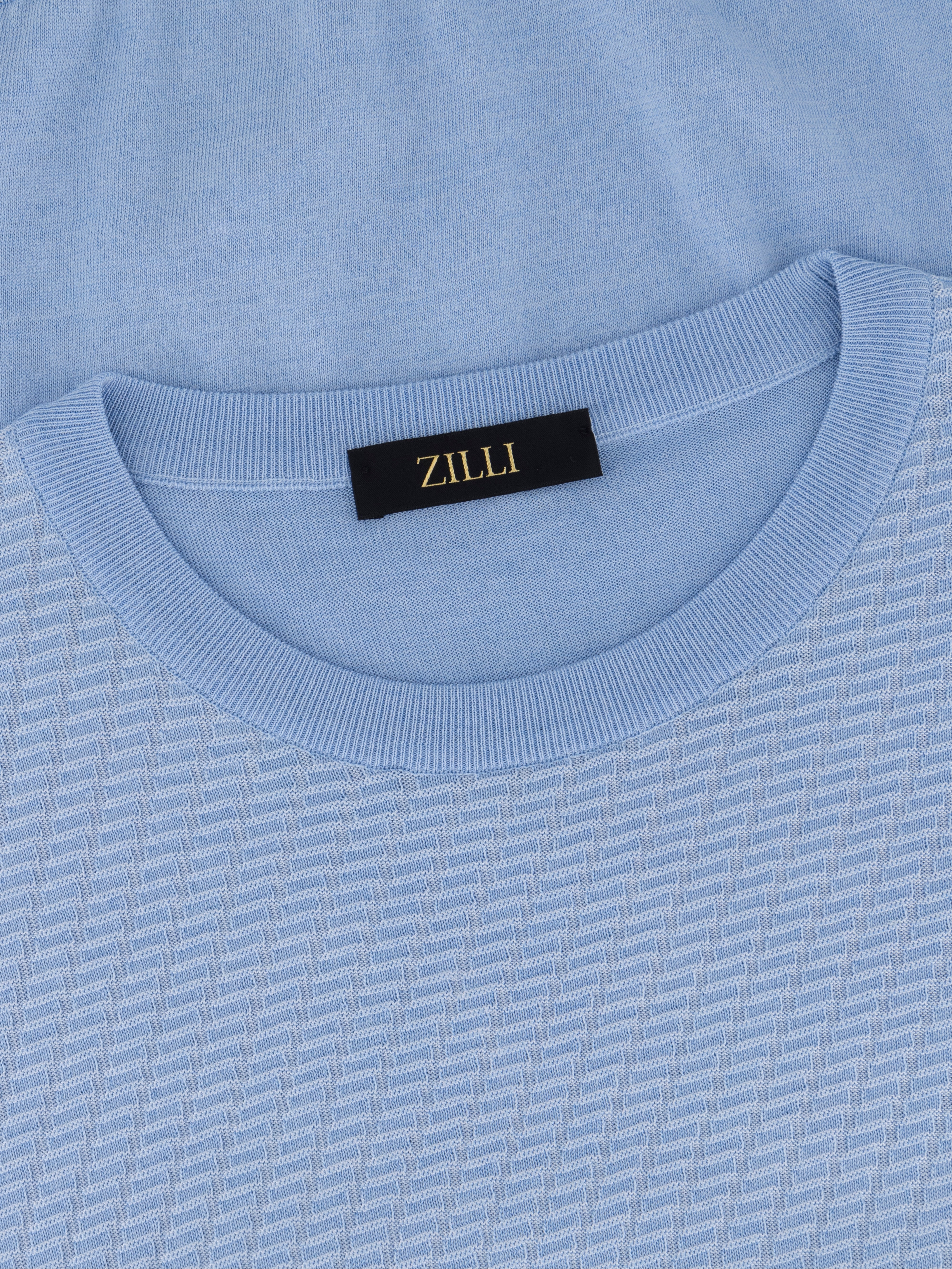 "Basket" Silk and Cotton Knit Shirt - Pale Blue Oxyn