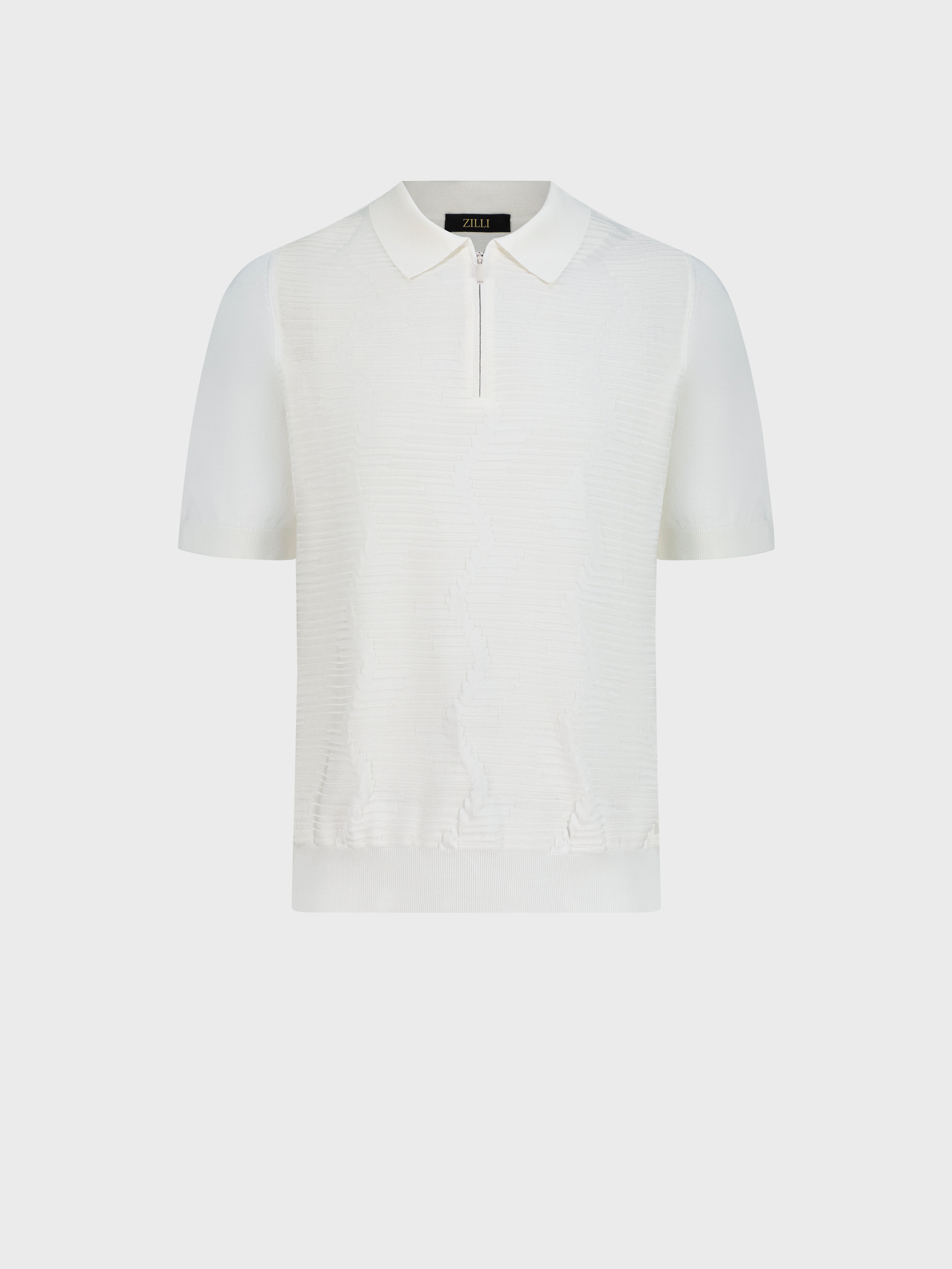 Silk and Cotton Knit Polo - Natural White