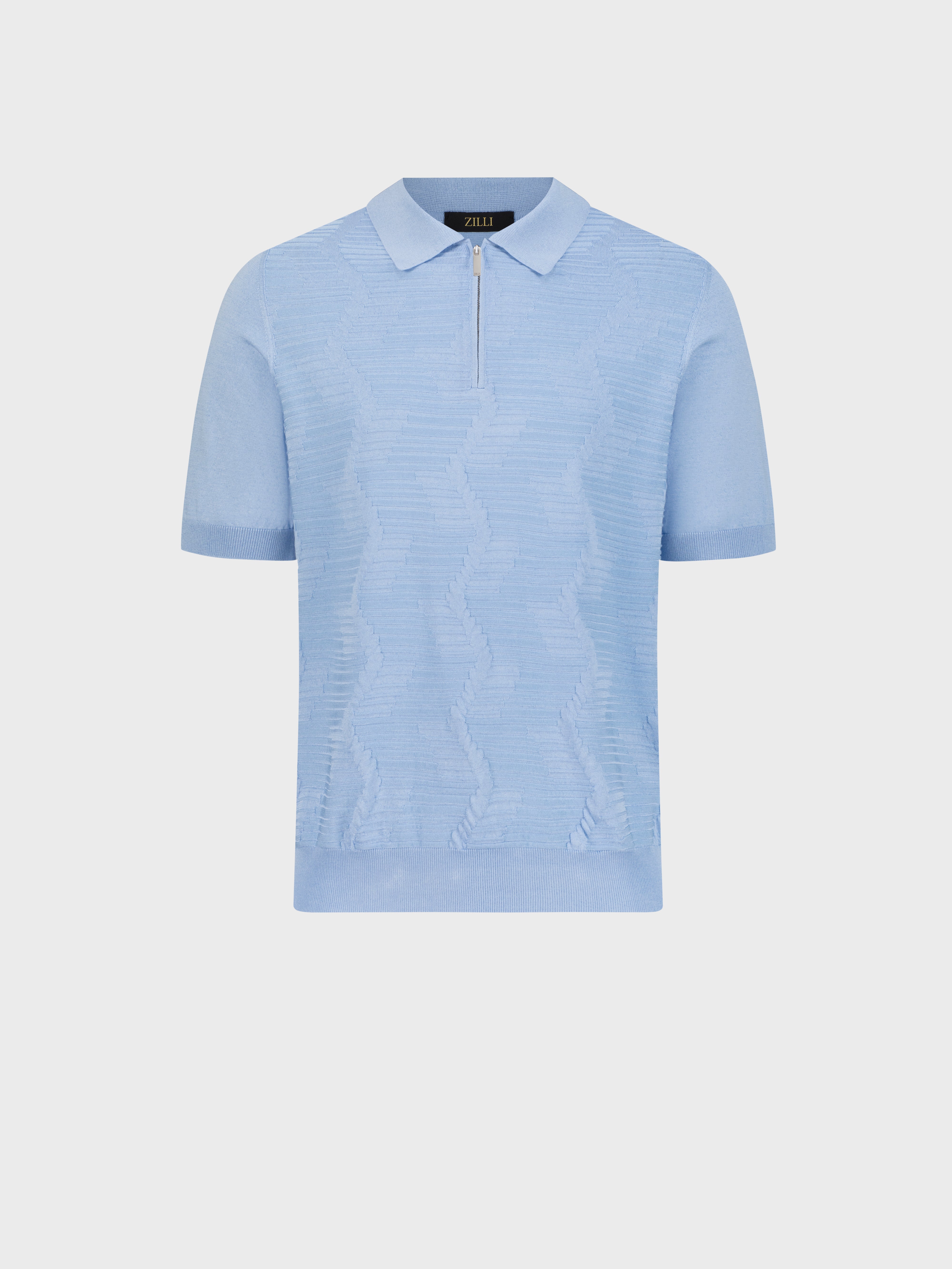 Silk and Cotton Knit Polo - Oxford Blue