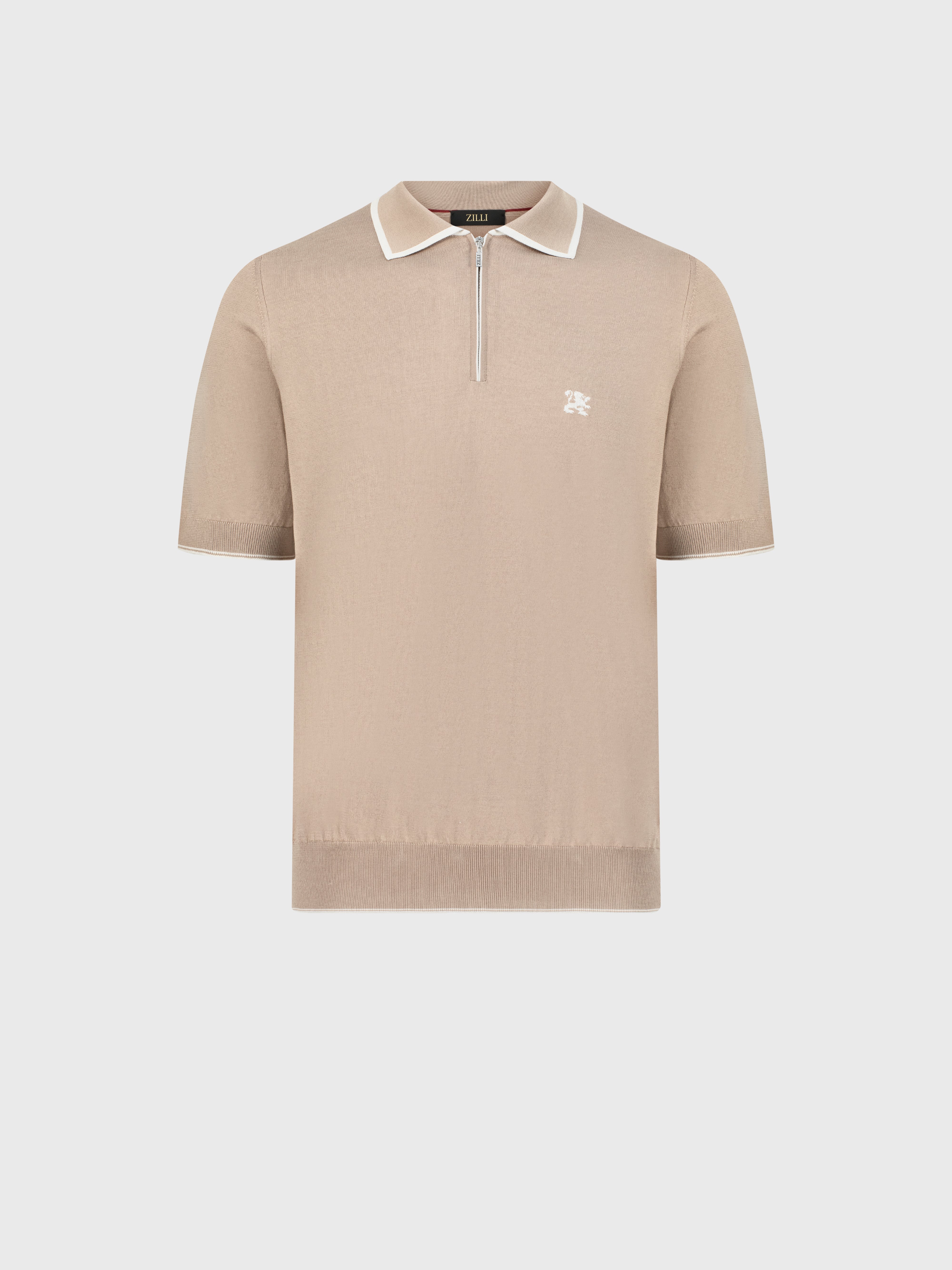 "Lion Piquet" Cotton and Silk Knit Polo - Pale Caramel