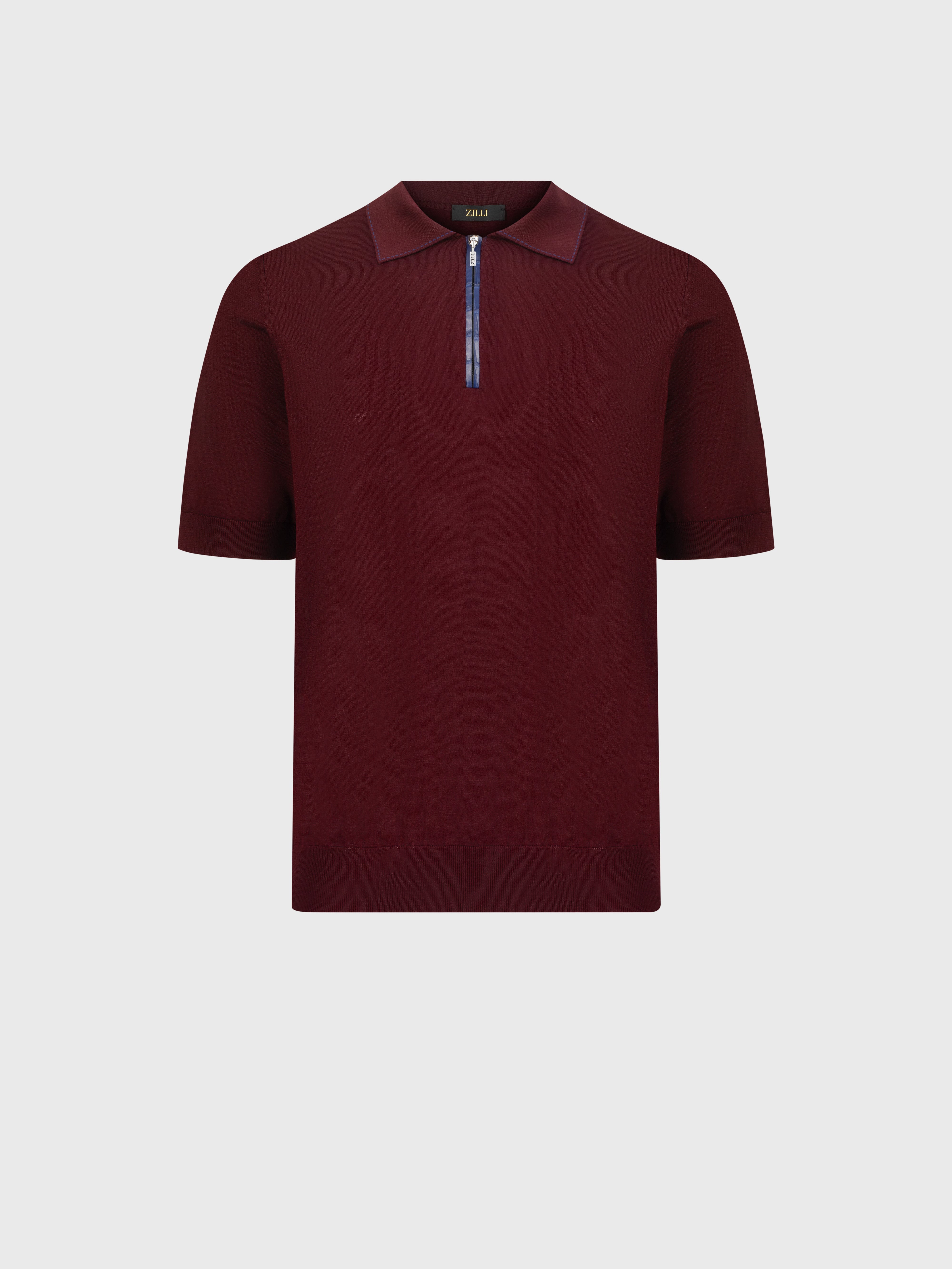 Crocodile-Detailed Silk and Cotton Polo - Deep Cherry