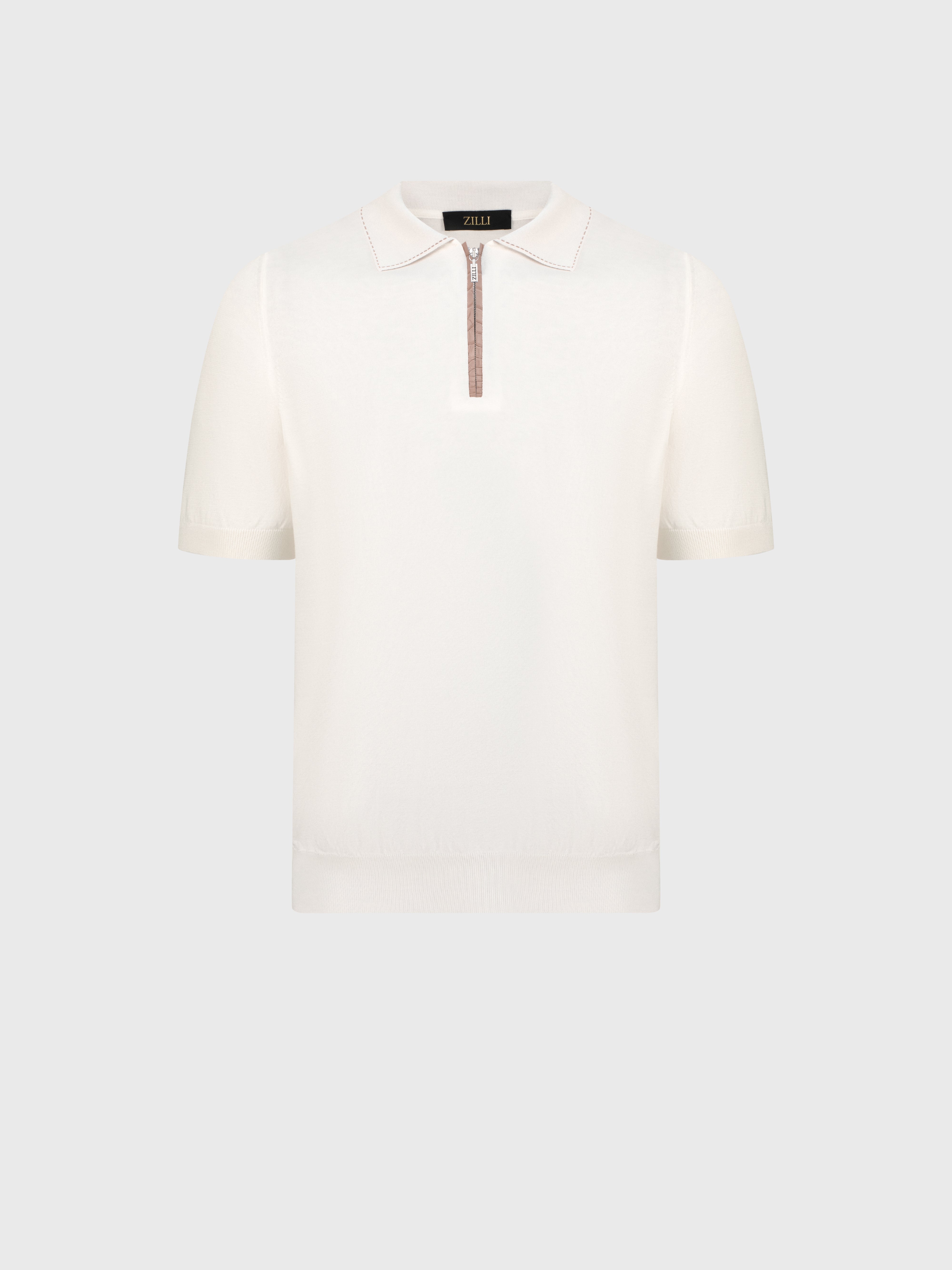 Crocodile-Detailed Silk and Cotton Polo - Natural White