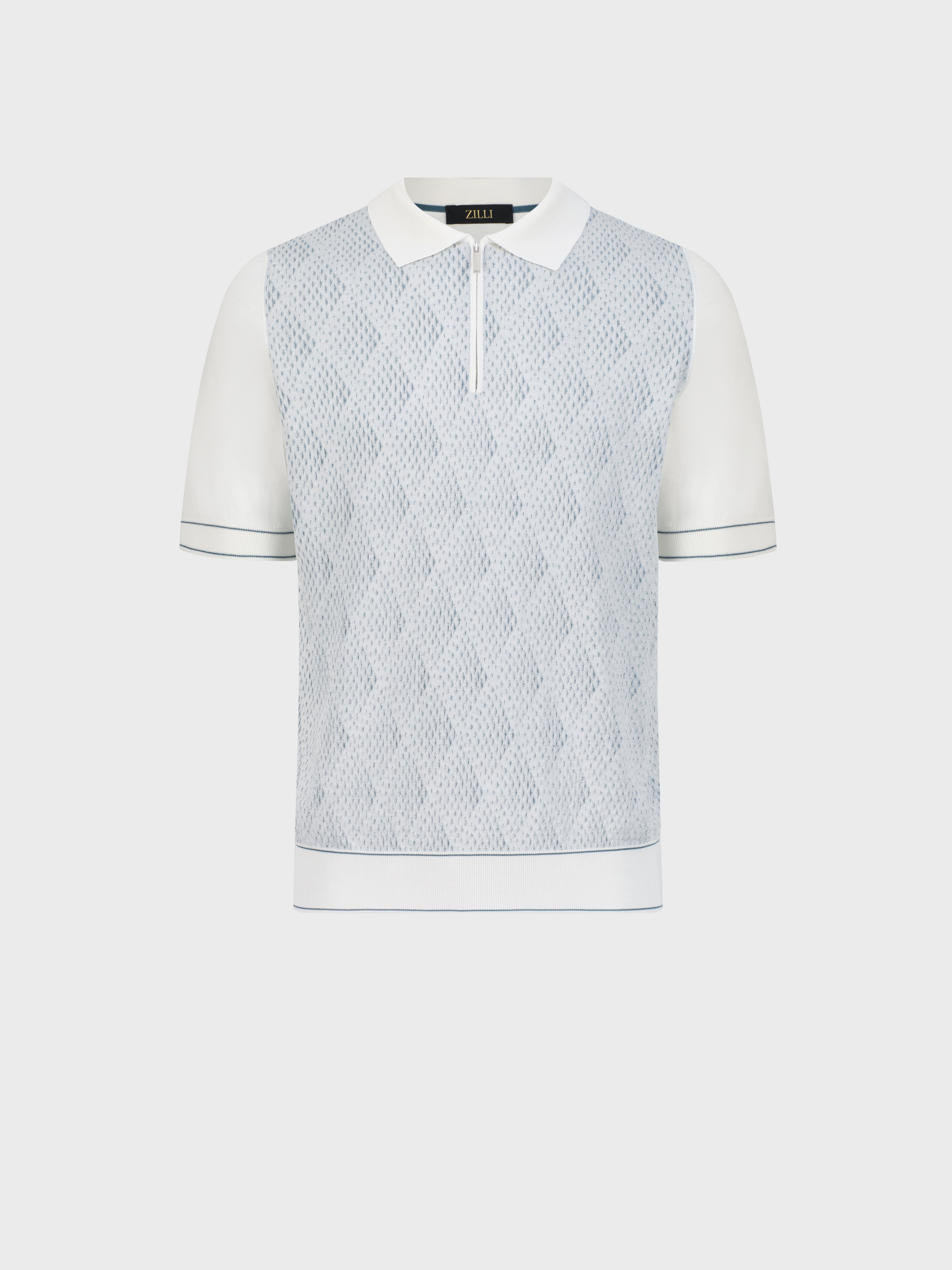 "Shaded Argyle" Silk and Cotton Knit Polo - Natural White