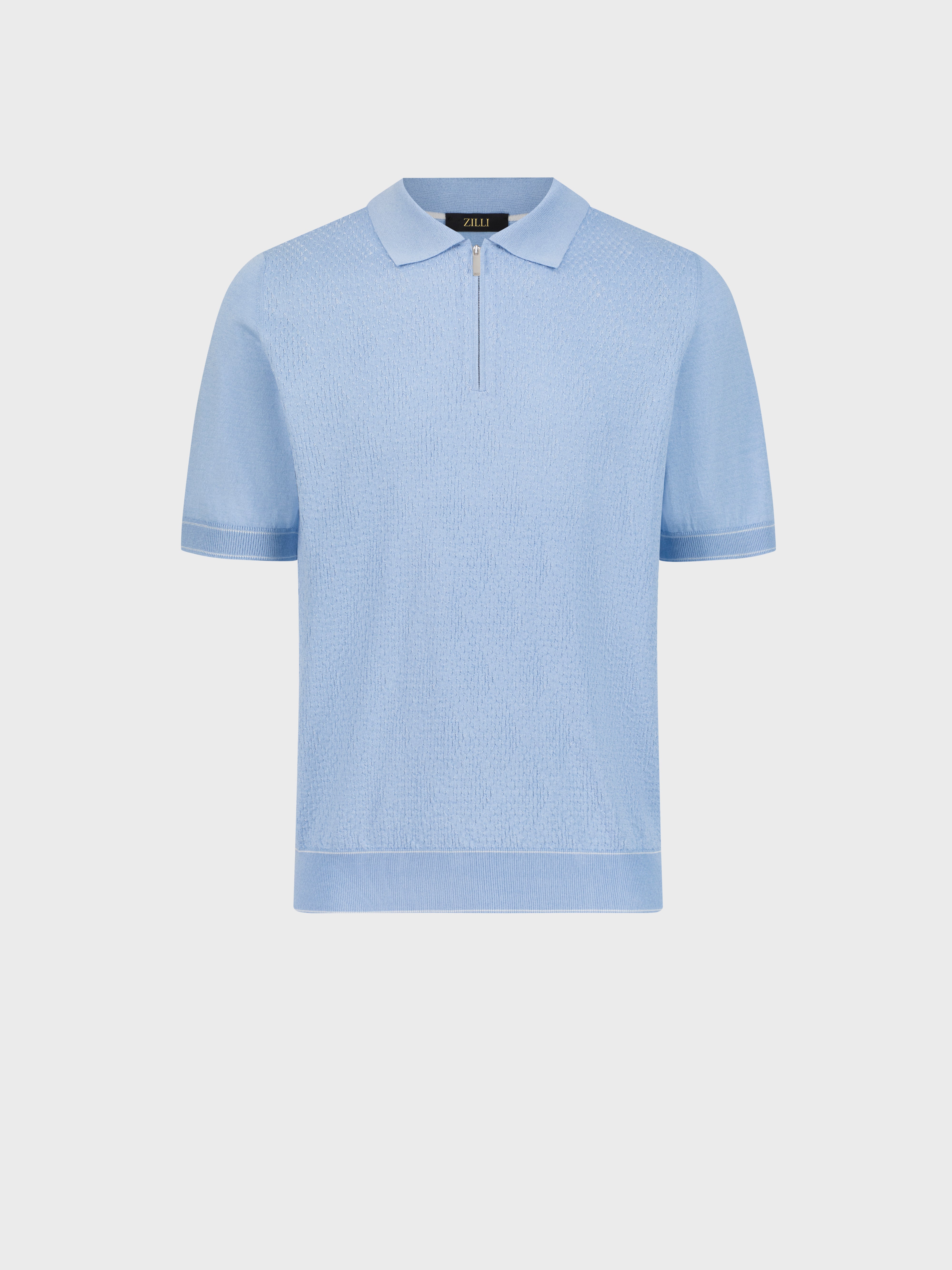 "Shaded Argyle" Silk and Cotton Knit Polo - Oxford Blue